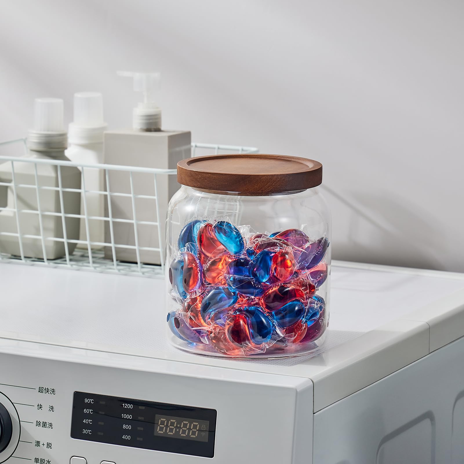 Sweejar Glass Jars for Laundry Room Organization, Half-Gallon Laundry Pods Container, Glass Food Storage Jars with Airtight Lid, 2 Pack, Press Lid Product Image 4