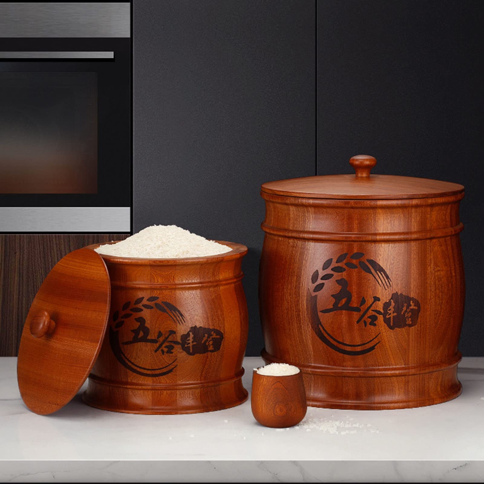 MLYYJH Contenitori per Alimenti Ermetici 5/10 kg di Grandi Dimensioni Contenitore per Riso Legna - Cucina/Casa/Dispensa Controsoffitto Grano Alimentare Dispenser per Cereali Tazza di Riso, retrò