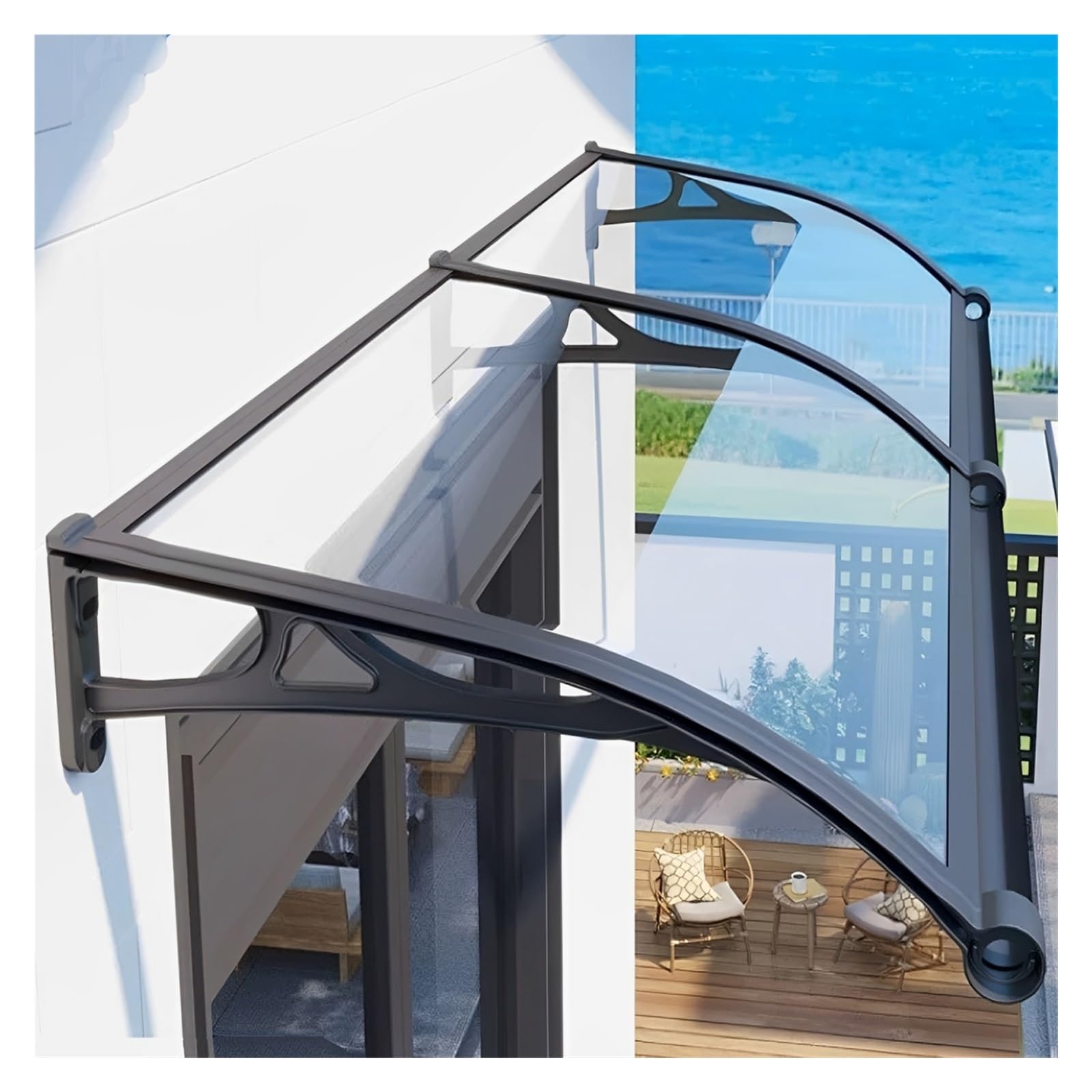 Auvent de porte transparent anti-UV bloquant la pluie pour porche et terrasse