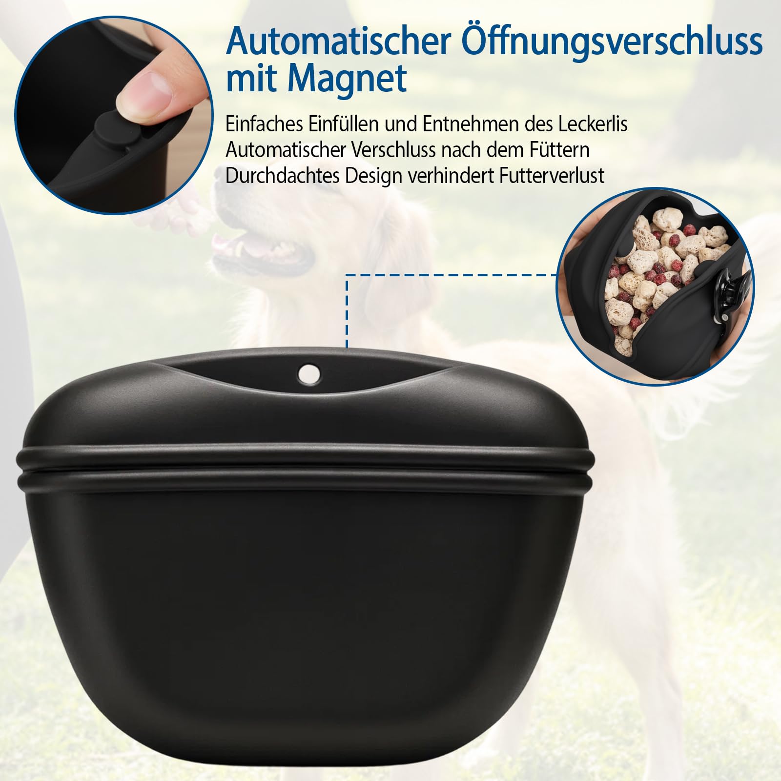 3 Stück Futterbeutel Hundetraining, Leckerlitasche Für Hunde Mit Clip, Silikon Futterbeutel Hund Für Outdoor Und Spaziergänge, Schwarz Grau Gelb