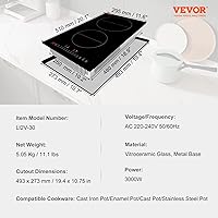 Vista 7 de VEVOR Placa de cocina eléctrica, 2 quemadores, estufa de inducción de 12 pulgadas, estufa magnética integrada de 3000 W, quemador multifuncional