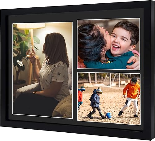 Miniatura 9 de Golden State Art, Juego de 6 portarretratos de madera negra de 12 x 24 pulgadas, tapete negro para fotos de 8 x 10 y 5 x 7 pulgadas, vidrio