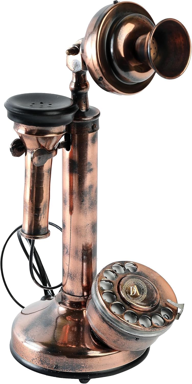 Vintage Style Rotary Candlestick Telephone with Copper Finish and Classic Design