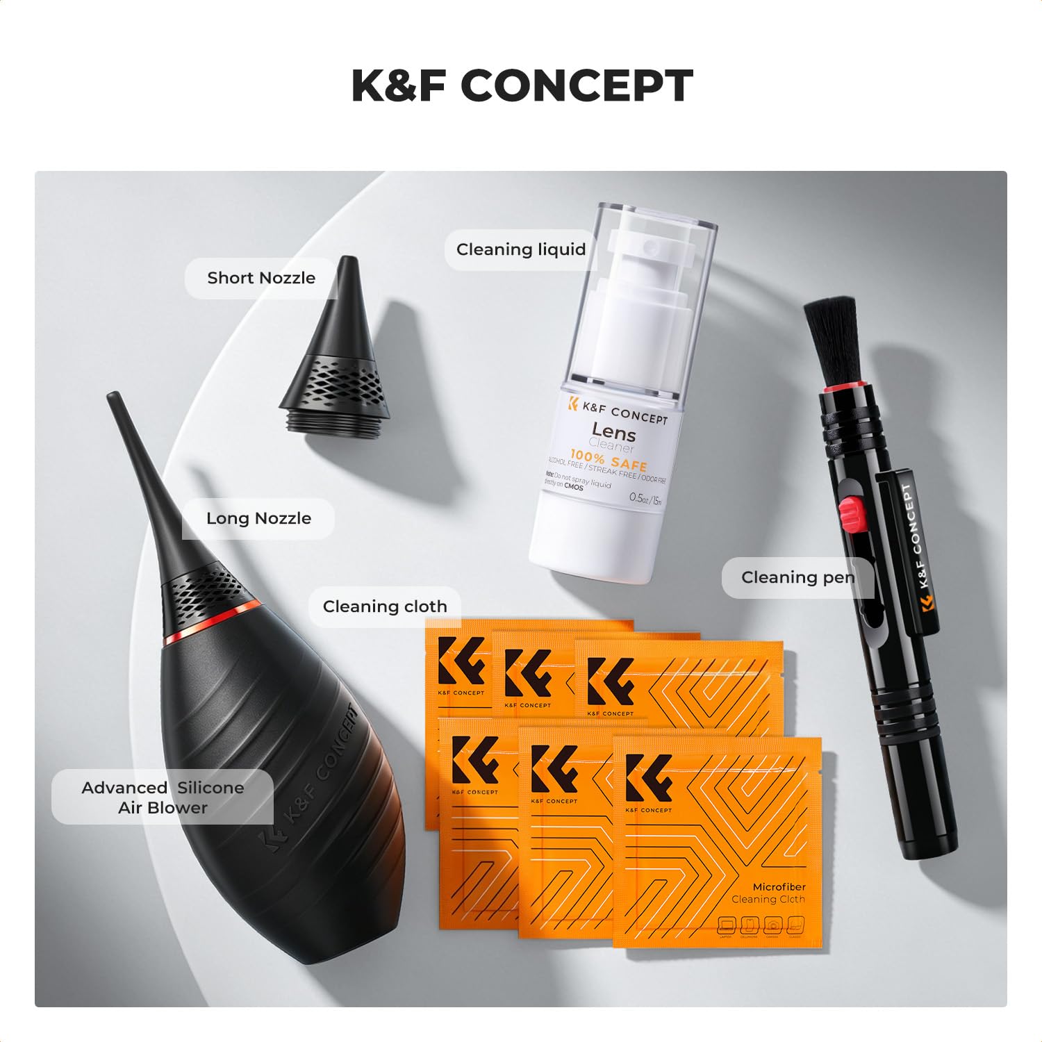 K&F CONCEPT Kit de Nettoyage 10 en 1 (Pinceau de Nettoyage + Chiffon Microfibre + Poire pour Photo) pour Objectif de Caméra Reflex…