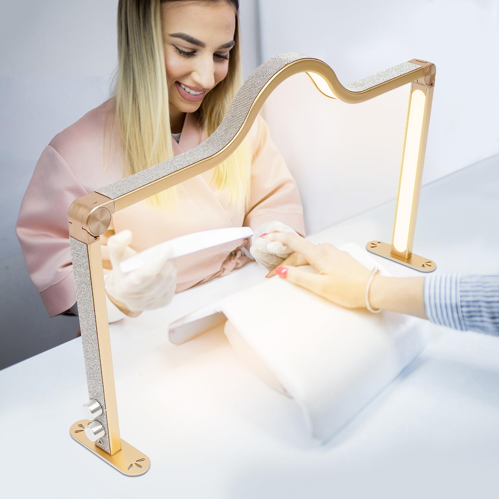 Foldable Nail Tech Light | Wimpernlampe LED Schreibtischlampe Maniküre Tisch Lampe 48W 3360LM Farbtemperatur 3000K-6000K Dimmbar Kosmetiklampe für Nagelstudio Beauty Salon Makeup Profi (Gold)