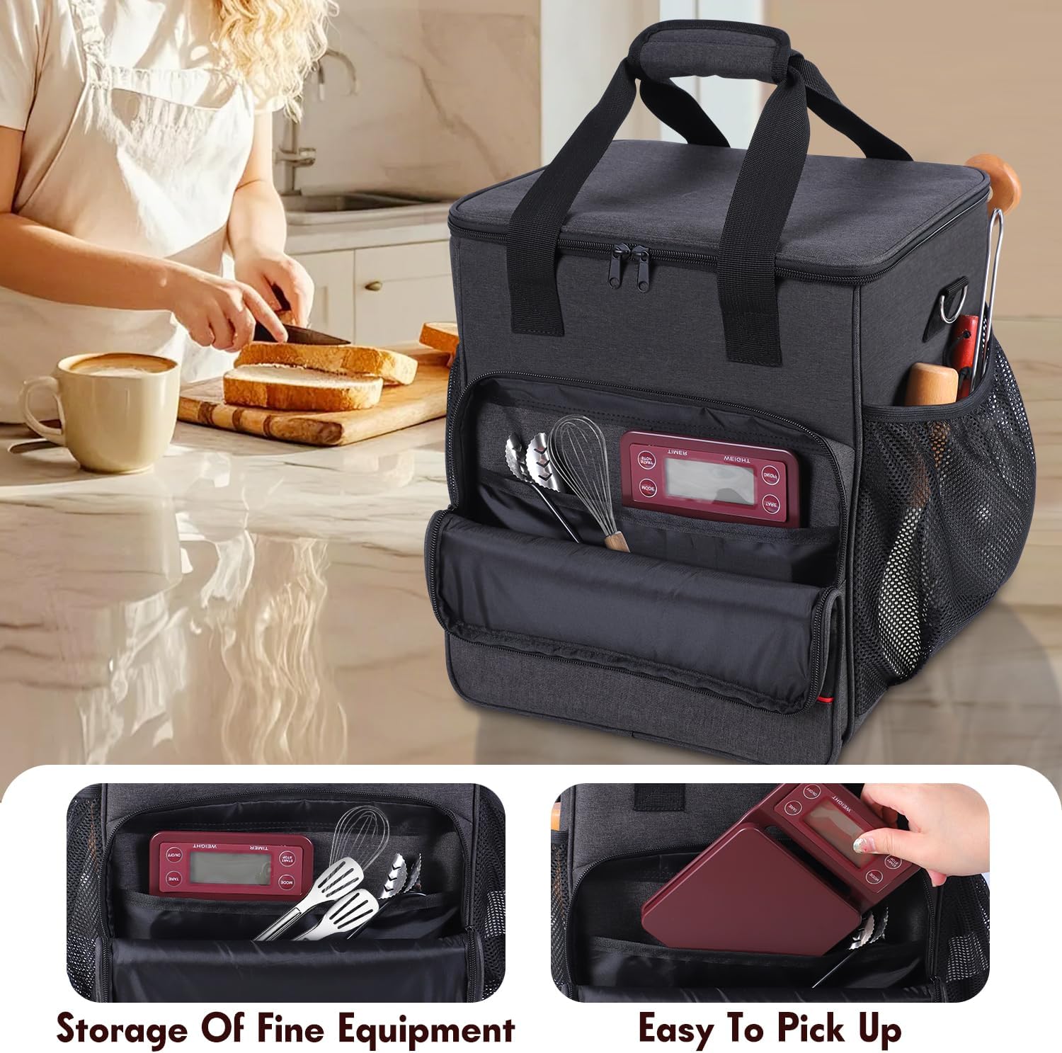 Storage Bag Compatible with Cuisinart Bread Maker Machine,Large Capacity Carrying Bag for Stainless Steel Automatic Bread Machine,with Mesh Pocket for Kitchen Appliances(Case Only)