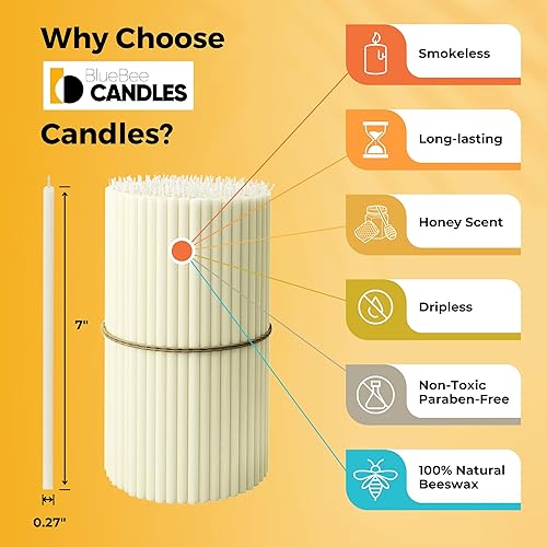 Miniatura 2 de BlueBee - Velas de cera de abeja pura a granel para el hogar, 50 velas altas y delgadas, aroma a miel, sin humo, de larga duración, totalmente
