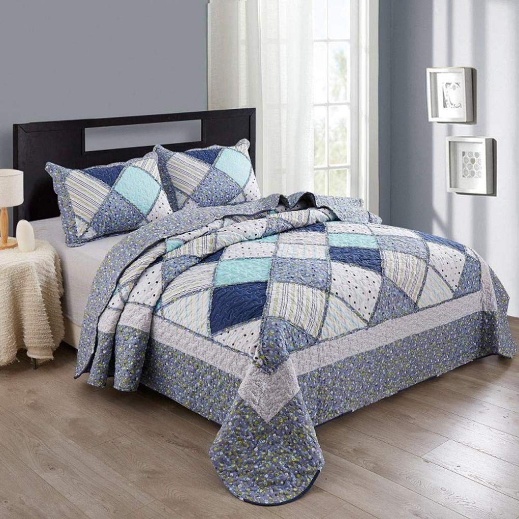 Sjdopulse B 220X240cm Vintage Patchwork Edspread Reversible Quilted Quilt With 2 Pillowcase Warm Coverlet Ed Cover Home Decor, 220X240cm