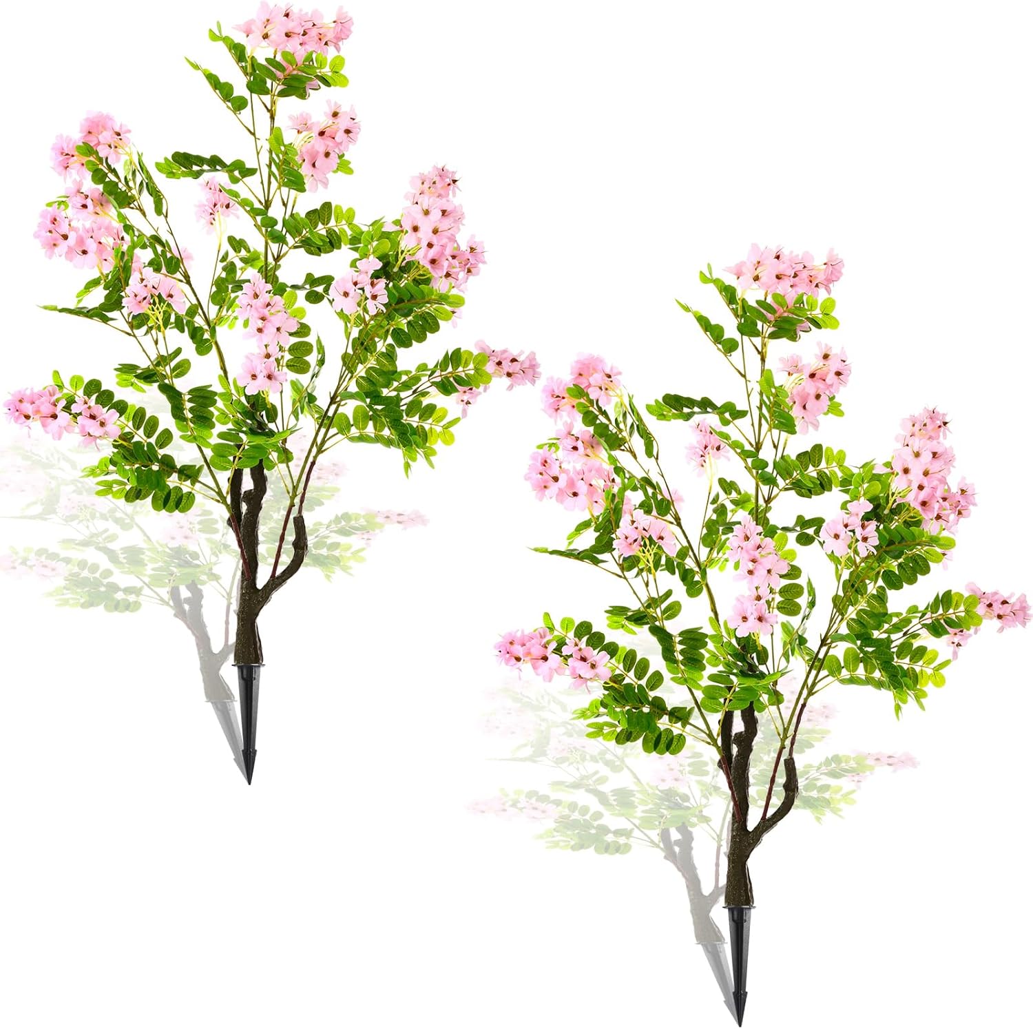 2 Pcs 32'' Artificial Flower Tree Faux Outdoor Plants UV Resistance Fake Floral Plant Blooming Tree with Spike Realistic Greenery Plant for Indoor Garden Porch Patio Decor(Pink)