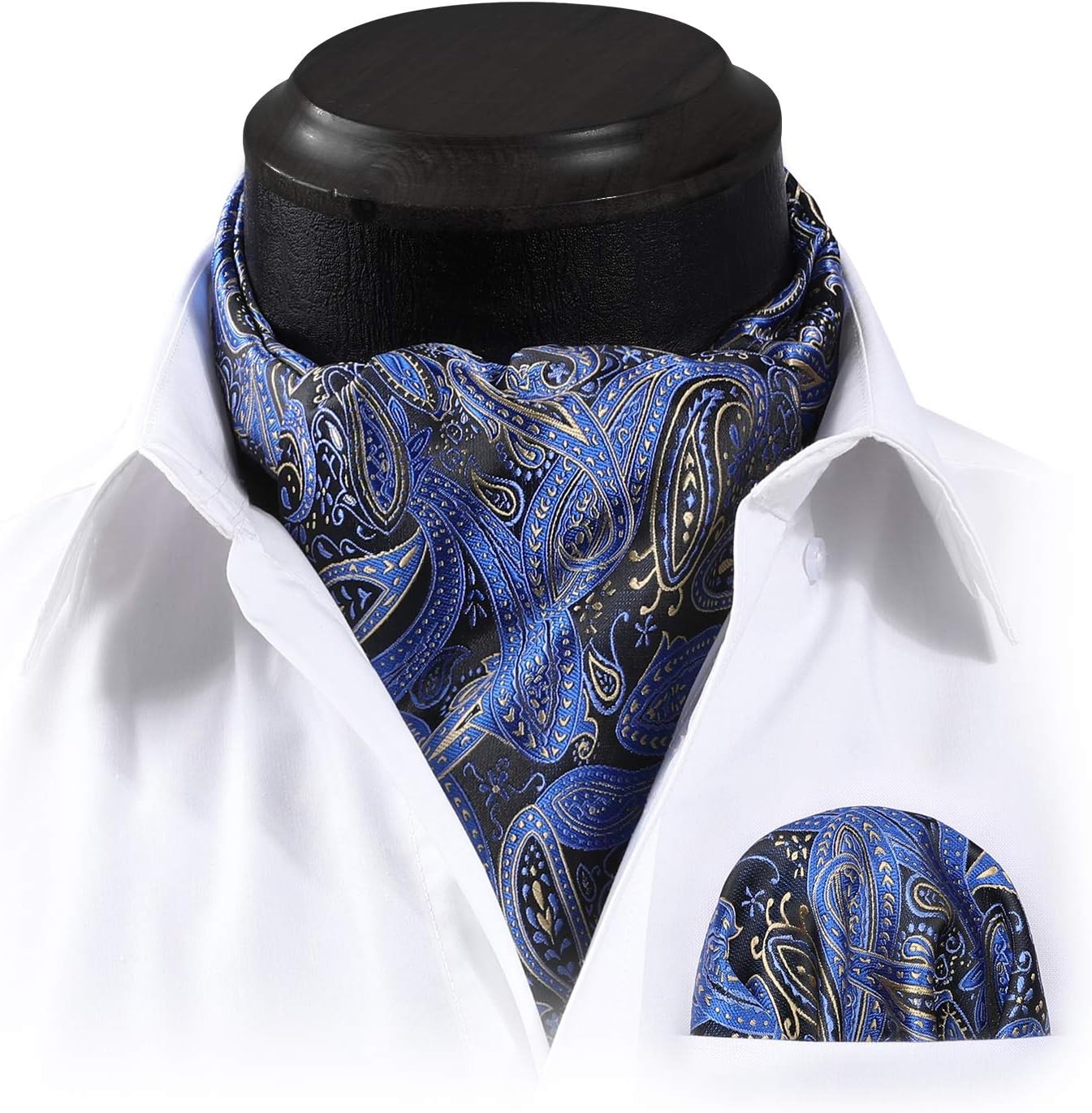 HISDERN Ascot Ties for Men Paisley Cravat Tie and Pocket Square Set Floral Mens Ascot Scarf Handkerchief Wedding Party - Image 3