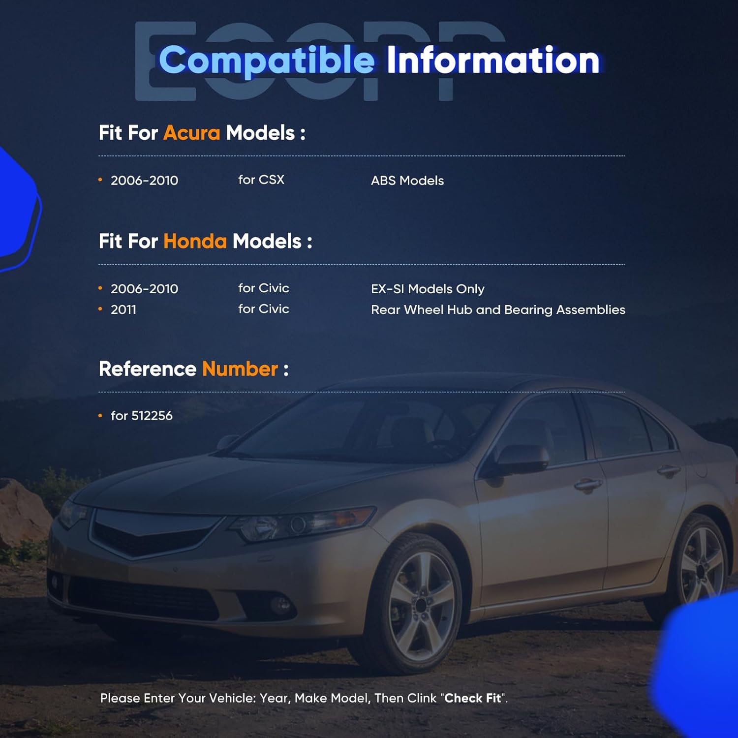 ECCPP 2 New Complete Rear Wheel Hub Bearing Assembly 5 Lugs 2006-2009 for Acura 512256 x2