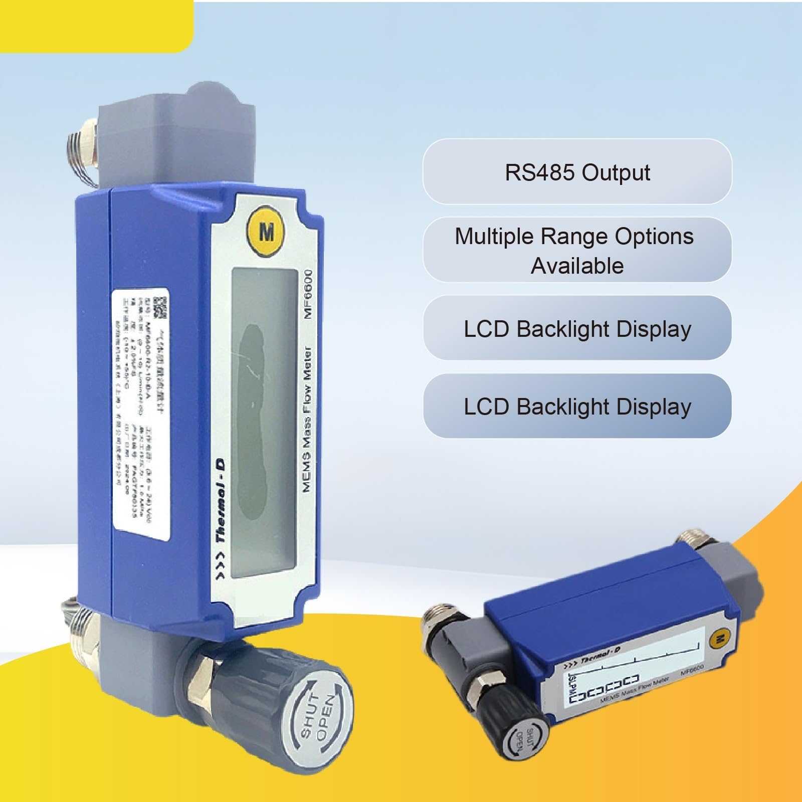 Rotámetro Digital, medidor de Flujo de Gas térmico de precisión, medidor de Flujo másico, Pantalla Ajustable, Montaje en Panel RS485(R2-50-B-A)