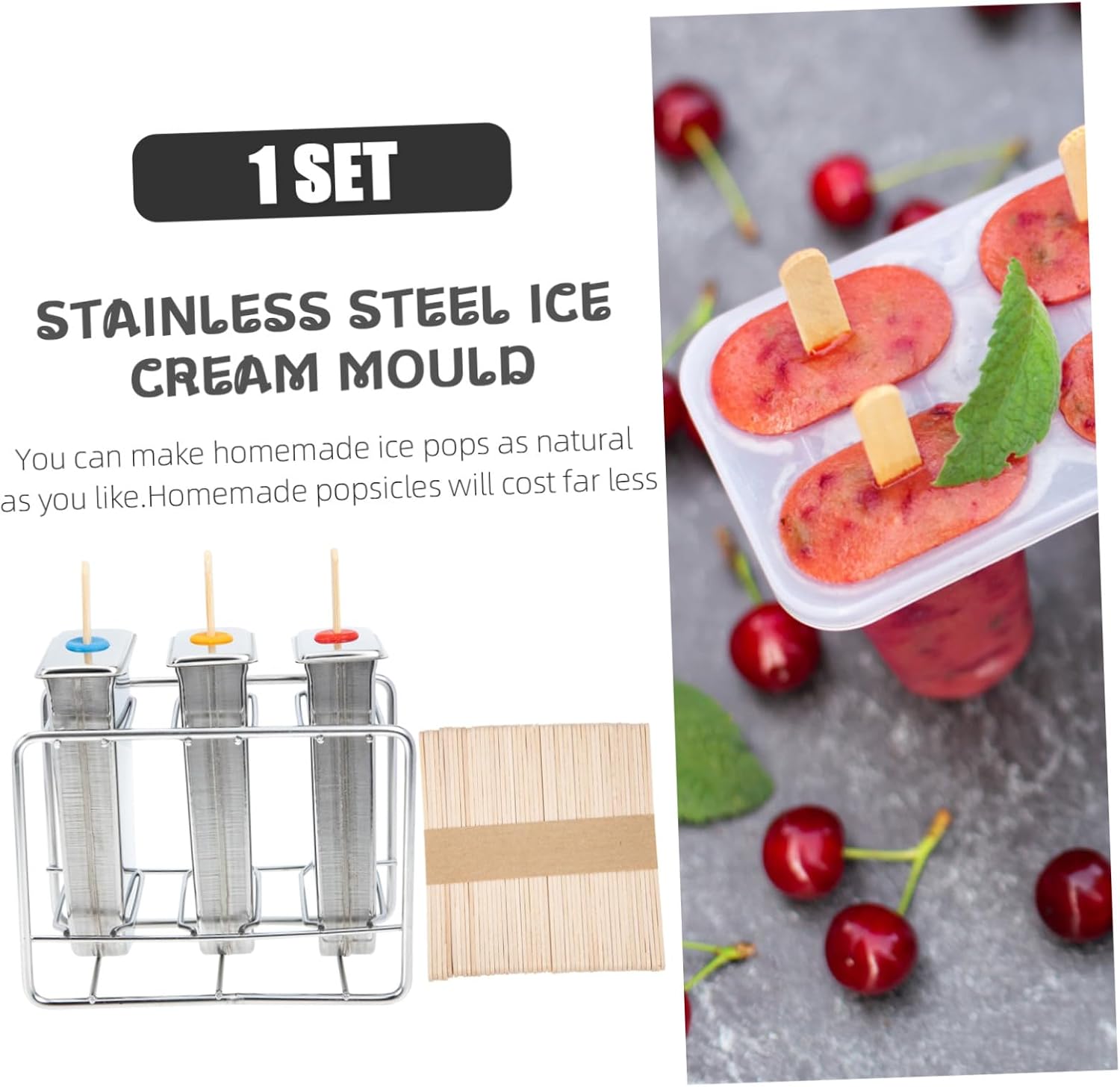 Stainless Steel Ice Cream Molds DIY Treat Maker with Holder Food-grade Material for Homemade Ice Treats Easy to Use for Summer Fun