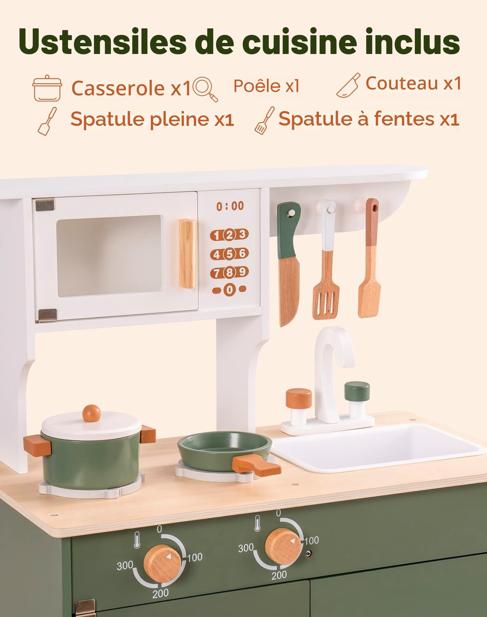 ROBOTIME Cuisine Enfant en Bois Verte avec Accessoires