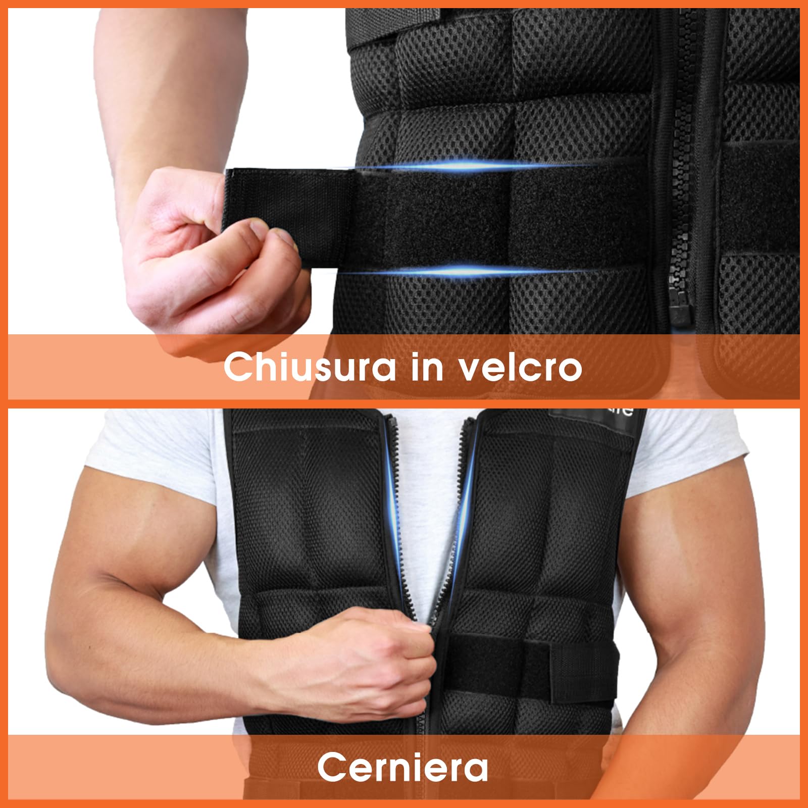 DH FitLife Giubbotto Zavorrato Regolabile 10/20/30kg | Gilet Zavorrato per Allenamento Crossfit, Corsa, Calisthenics e Sviluppo Muscolare | Gilet Pesi con Zip | Weighted Vest per Donna e Uomo