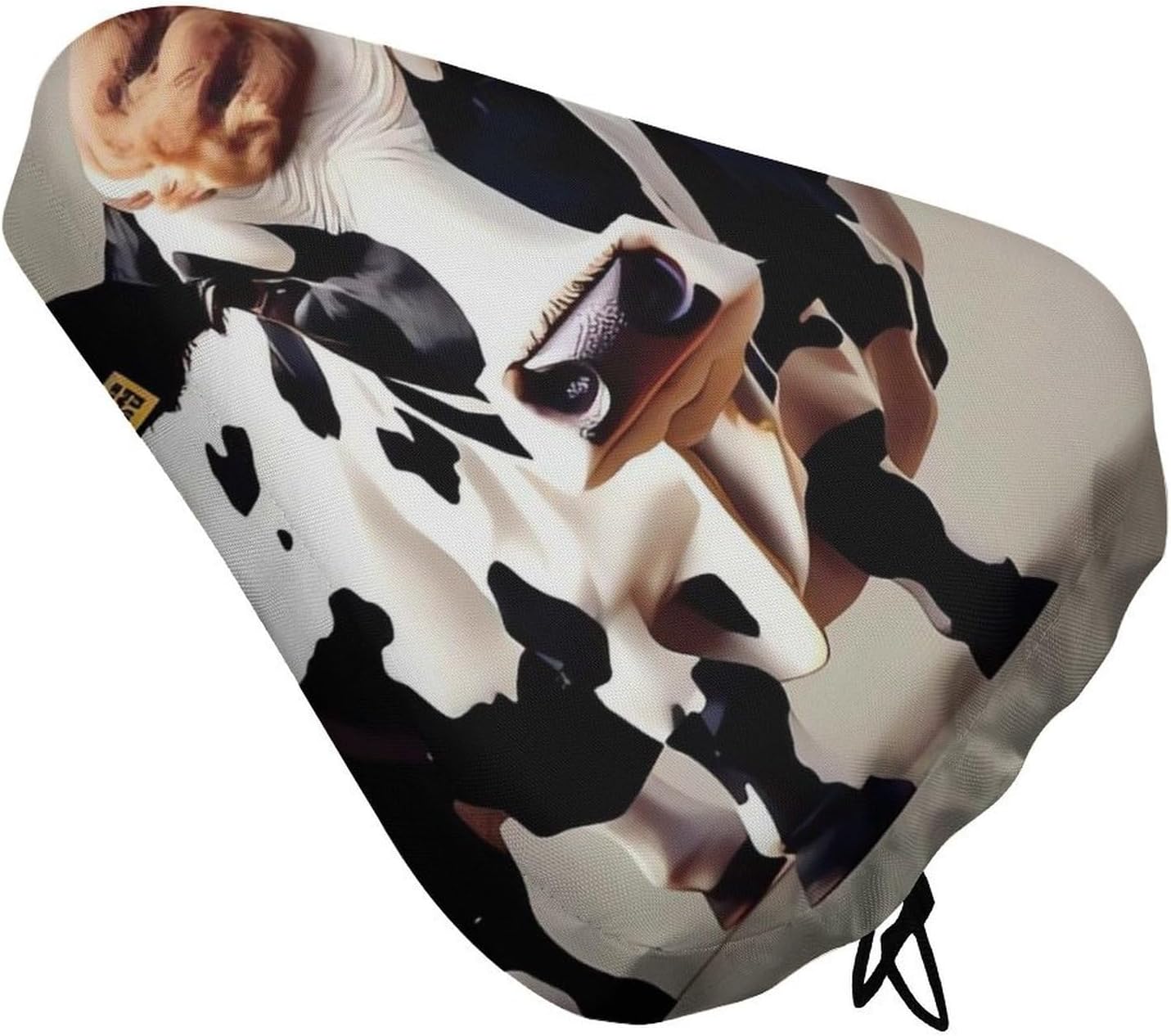 Waterproof Bike Seat Cover with Drawstring -Cow Black and White Spot Universal Exercise Bike Seat Cushion for Men & Women, Comfortable Non-Slip Bicycle Saddle Cover for Road/Mountain Bikes