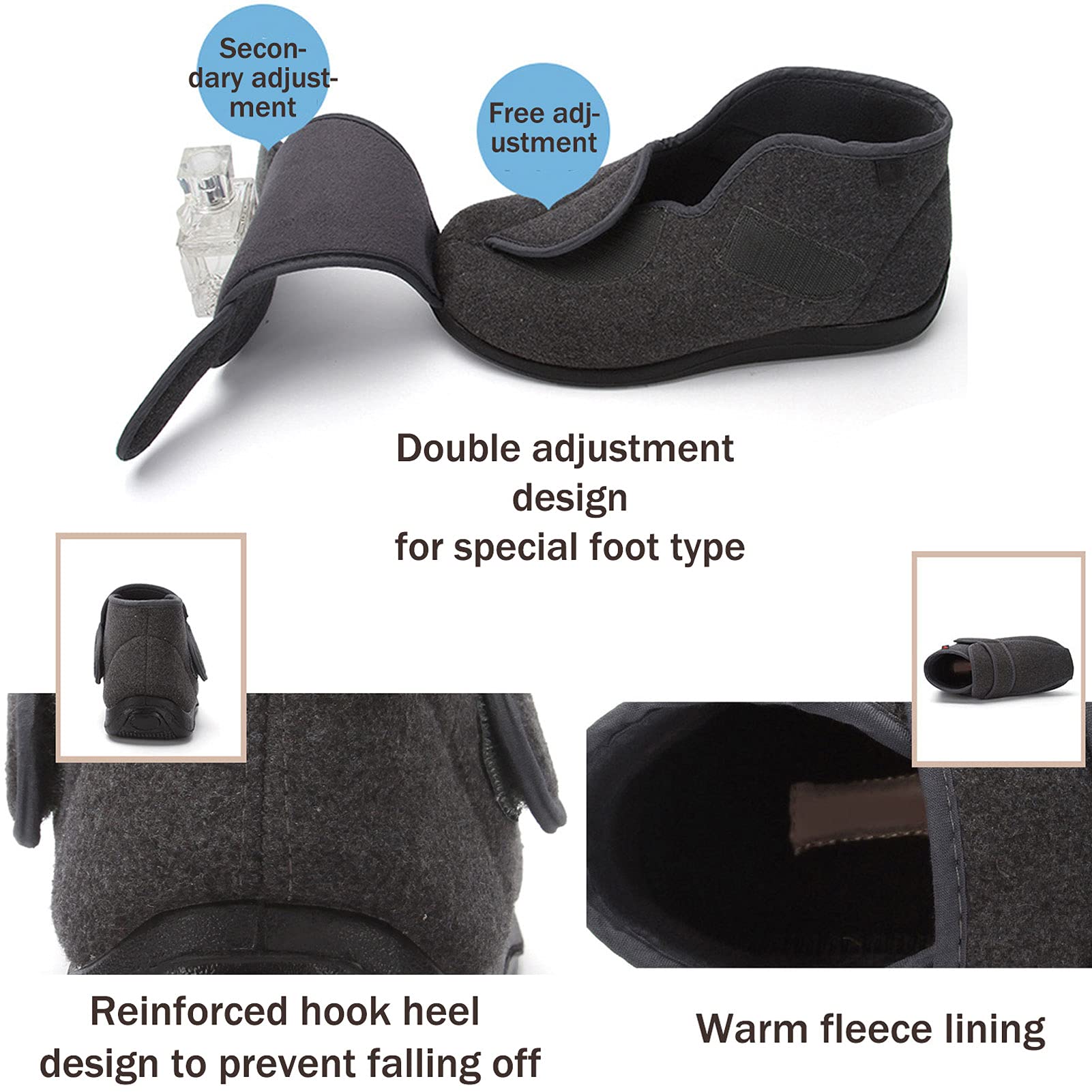 Ouderen Extra brede breedte verstelbare pantoffels, diabetische en oedeem pantoffels Gezwollen voeten Wandelschoenen Binnen/buiten Orthopedische sandalen,Gray,44