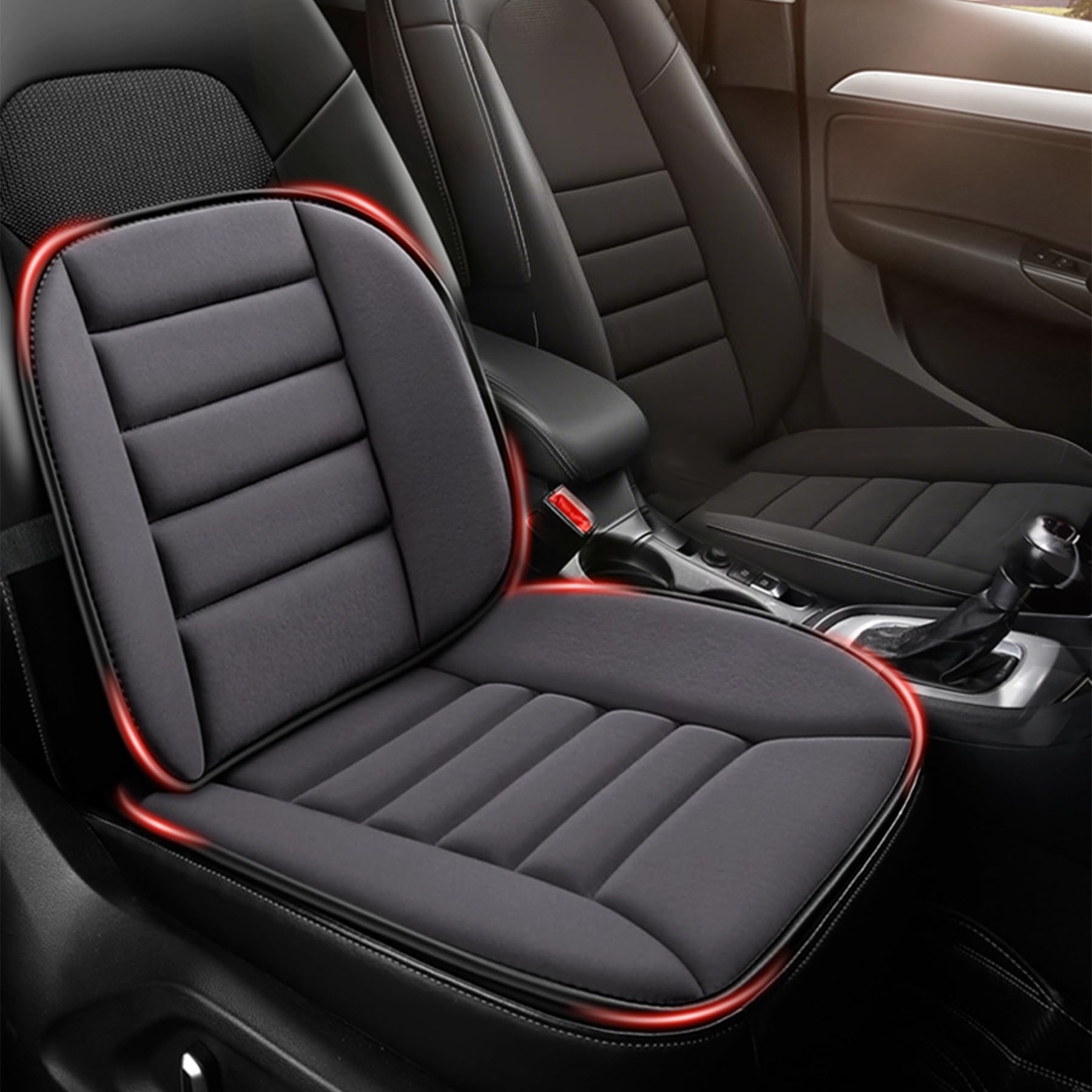 MYFAMIREA Car Seat Cushion and Lumbar Support Pillow 1.2'' Thick Memory Foam Desk Chair Cushion Back Support for Automotive Seat Driver, Travel, Leg and Back Pain Relief, Washable Adjustable Dark Gray