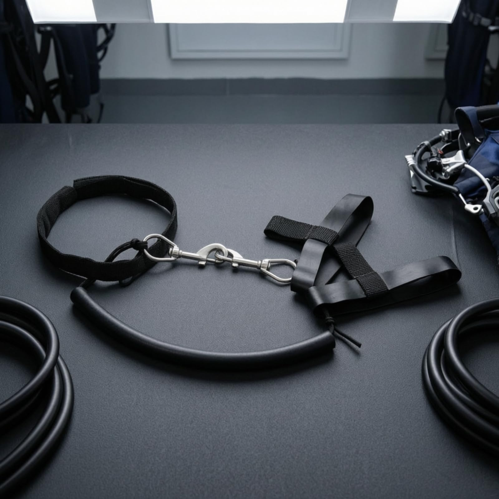 Composant de Plongée Stage Ensemble de Fixation Collier Cylindre Kit de Gréement Sangles Noires Mousquetons Gaine Caoutchouc INOX 316 Marin Adapté à Plongée Explorations Expéditions