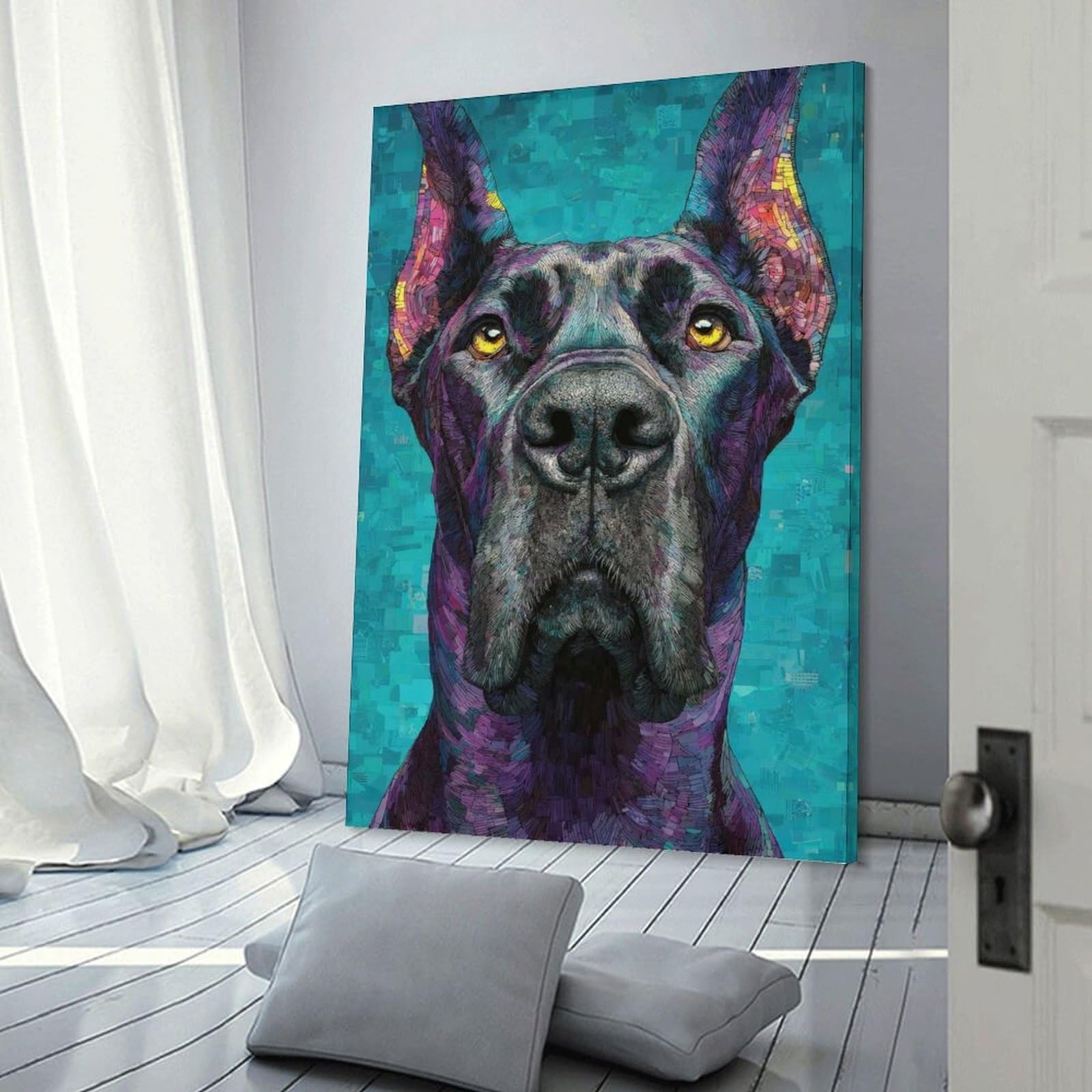 Junmoney Frame-Style-21-1 Wall Decor Canvas Print Colorful Great Dane Portrait, 08X12inch(20X30cm), For Sofa Walls, Lounge Or Home Corners, Modern Wall Decor For Cosy Interiors