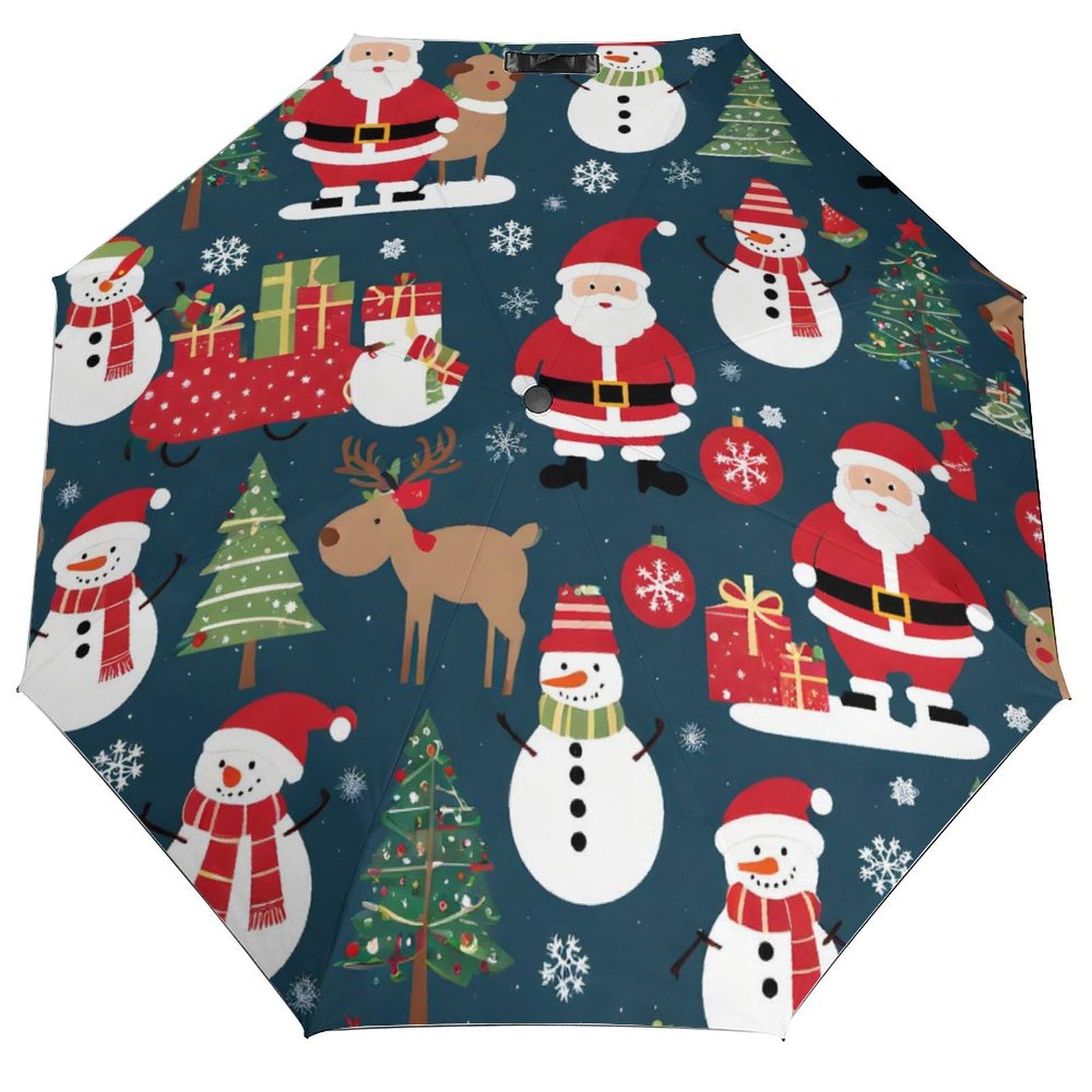 Anceky Umbrella Xmas Happy New Year Holidays Print Windproof Strong for Rain Sun Automatic Portable Folding