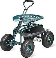 VEVOR Rolling Garden Cart with 360° Swivel Seat, Steering Handle, Tool Tray & 10" Tires - Green Gardening Stool for Yard, Patio & Outdoors