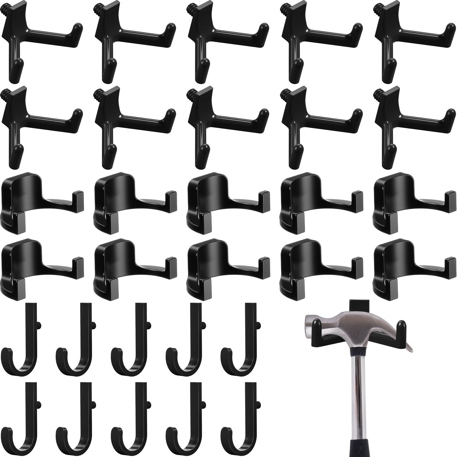 Photo 1 of Qiyaz 30 Pcs Storage Shed Tool Hooks Shed Accessories Compatible with Suncast/Craftsman J/U/V Shaped Tool Hanger Shelves Garden Garage Storage Organization Accessories for Hanging Shovel Rake(Black)