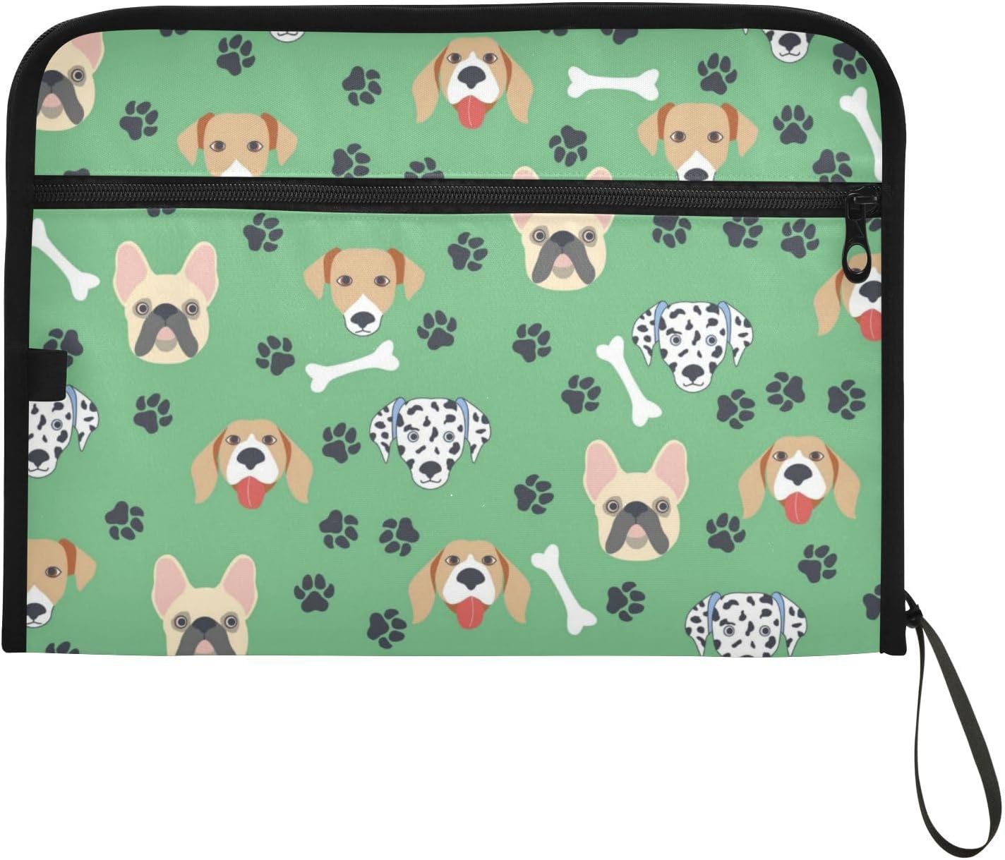 ZZKKO 13 Pockets Expanding File Folder Bulldog Dalmatian Cartoon Dogs with Sticky Labels Accordion File Folder Document Organizer Letter Size A4 Papers Expandable File Keeper