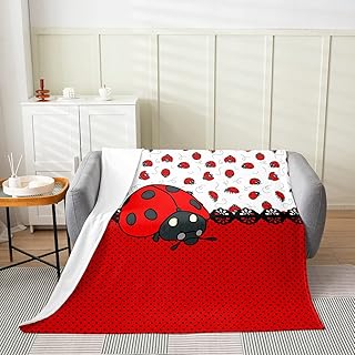 Castle Fairy Cute Ladybugs Flannel Blanket,Red Black Entomology Dots Bed Blanket for Kids Girls Women Room Decor,Cartoon Animals Fleece Blanket Vivid Natural Fuzzy Blanket,for Chair/Sofa,30