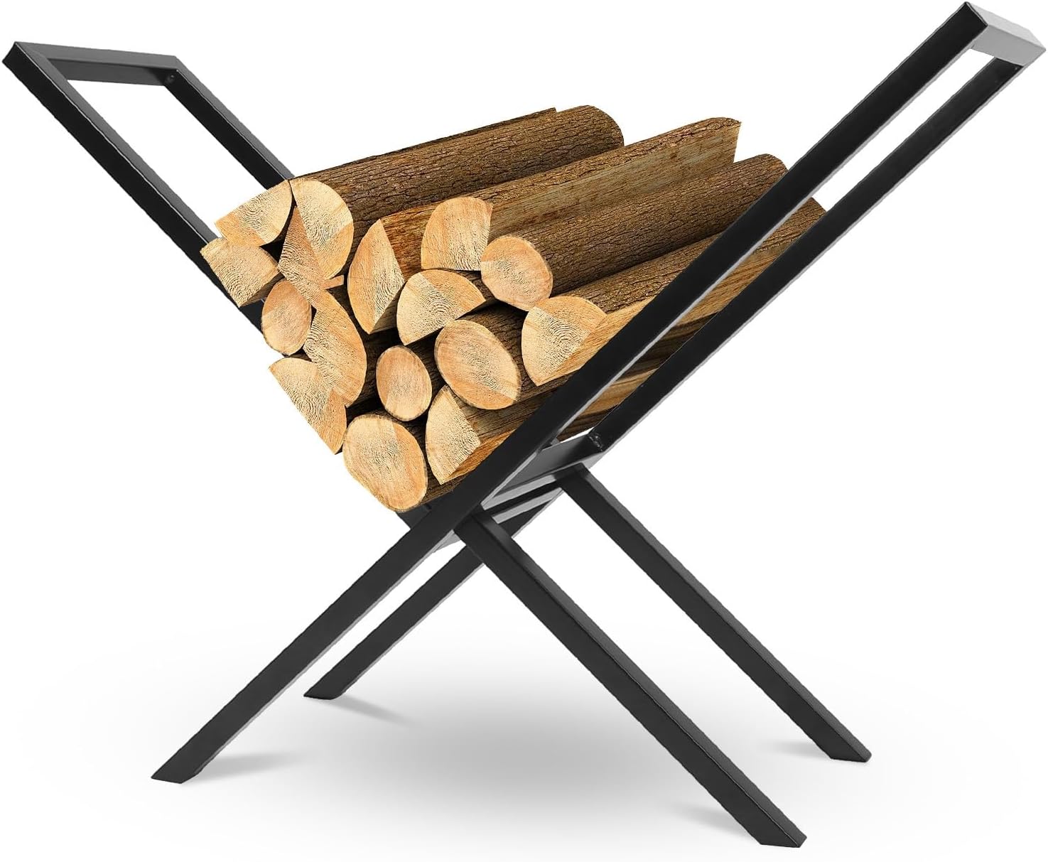 Firewood Log Rack, 220lbs Steel Storage, X-Shaped Wood Lumber Stacking Rack for Fireplace and Firepit