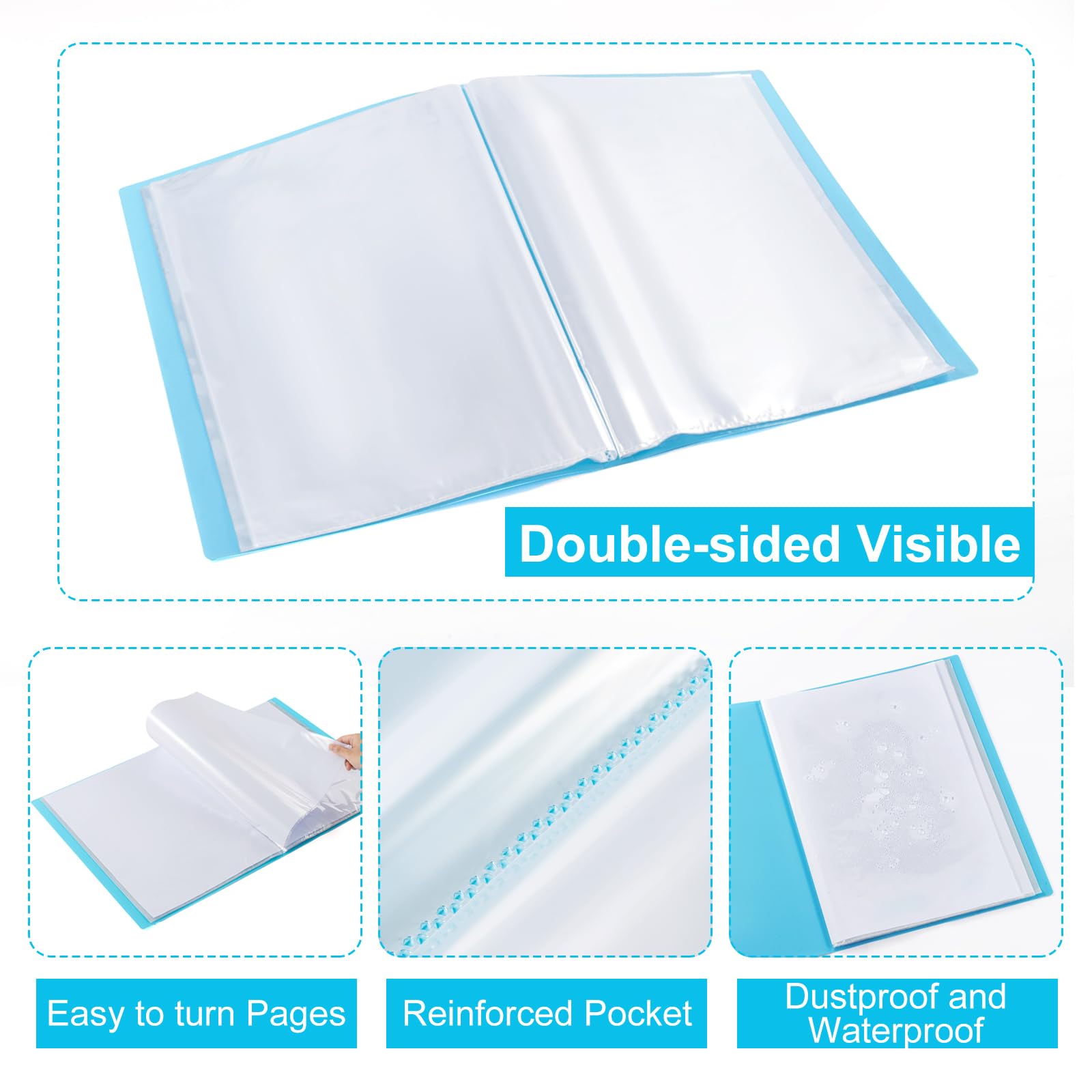 Srvnpioy A3 Display Book 20 Pockets, 2 Pack, 40 Sheet Capacity, Transparent Pockets - Image 3