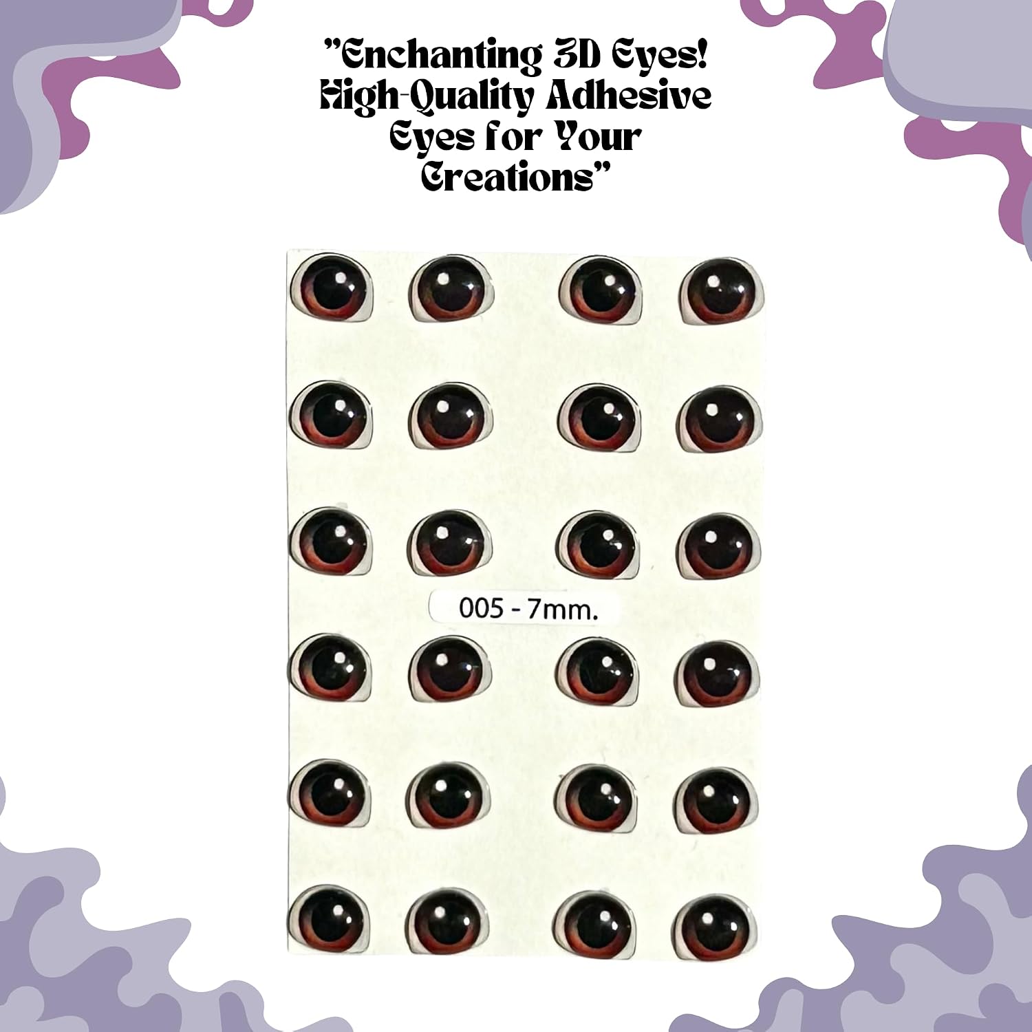 Realistic 3D Resin Craft Eyes (Fixed) – 7mm Brown (24 Pcs/12 Pairs), Self-Adhesive Eyes for Amigurumi, Doll Making, Polymer Clay, Cold Porcelain, Felt, EVA Foam, Scrapbooking & Crafts