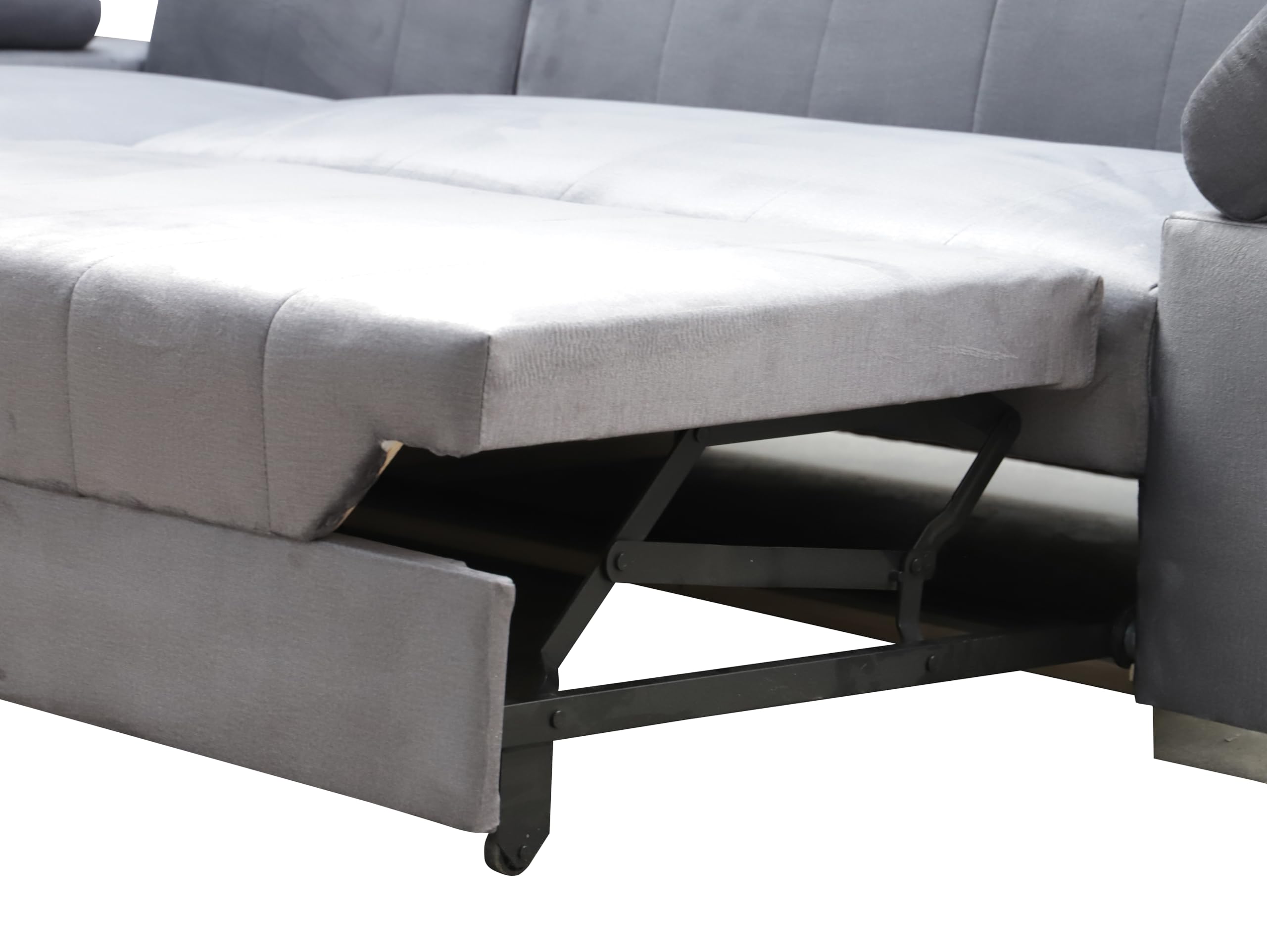 Ecksofa OTTO, Eckcouch mit Schlaffunktion, Federkern, Verstellbare Kopfstützen, Einfacher Klappmechanismus, Bettfunktion, Zusätzlicher Stauraum, Plüsch Grau, Rechts