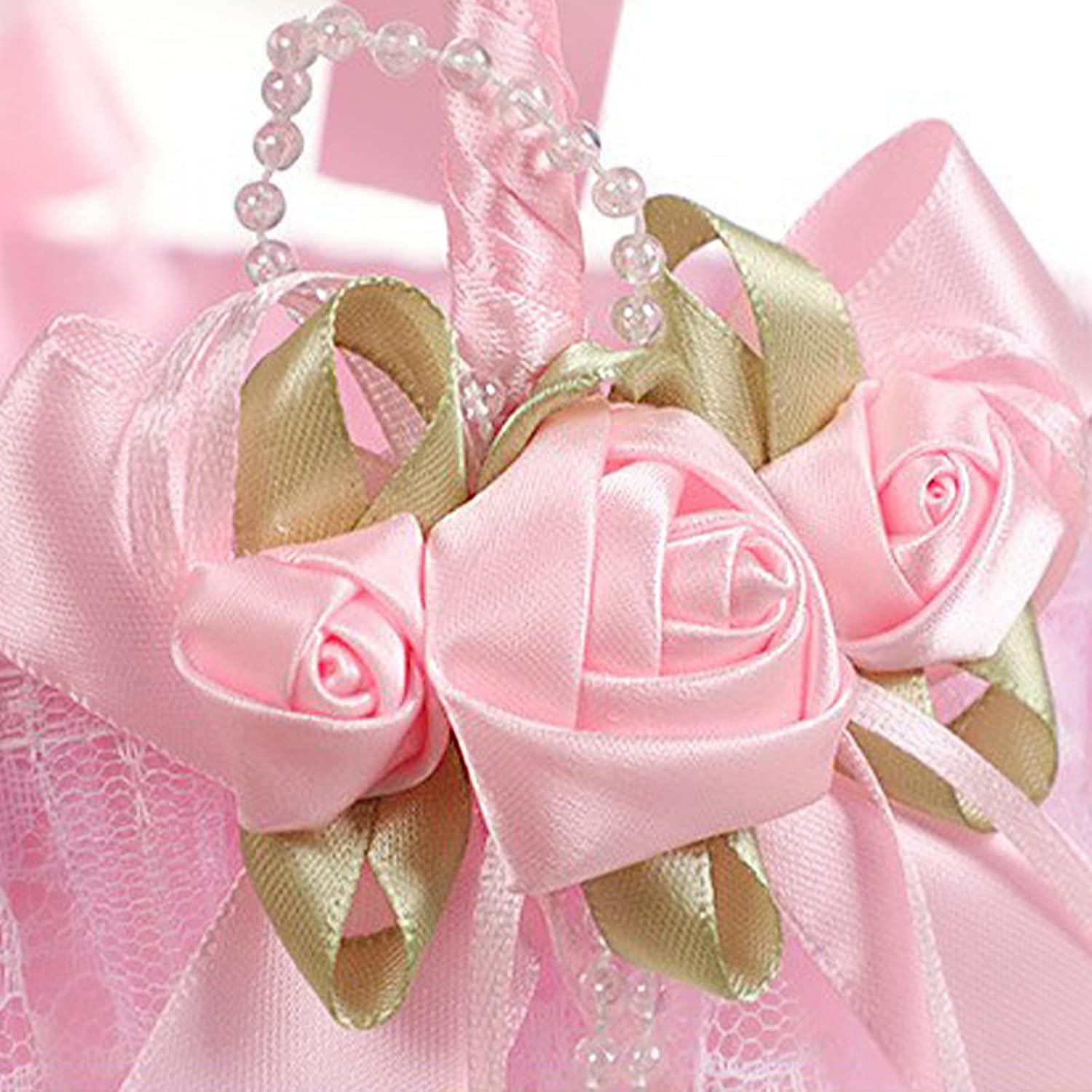 Pink Flower Girl Baskets for Weddings, Lace Bowknot Wedding Basket with Handle and Rose Wedding Basket for Flower Girls Wedding Ceremony Party(Pink) (1Pcs)