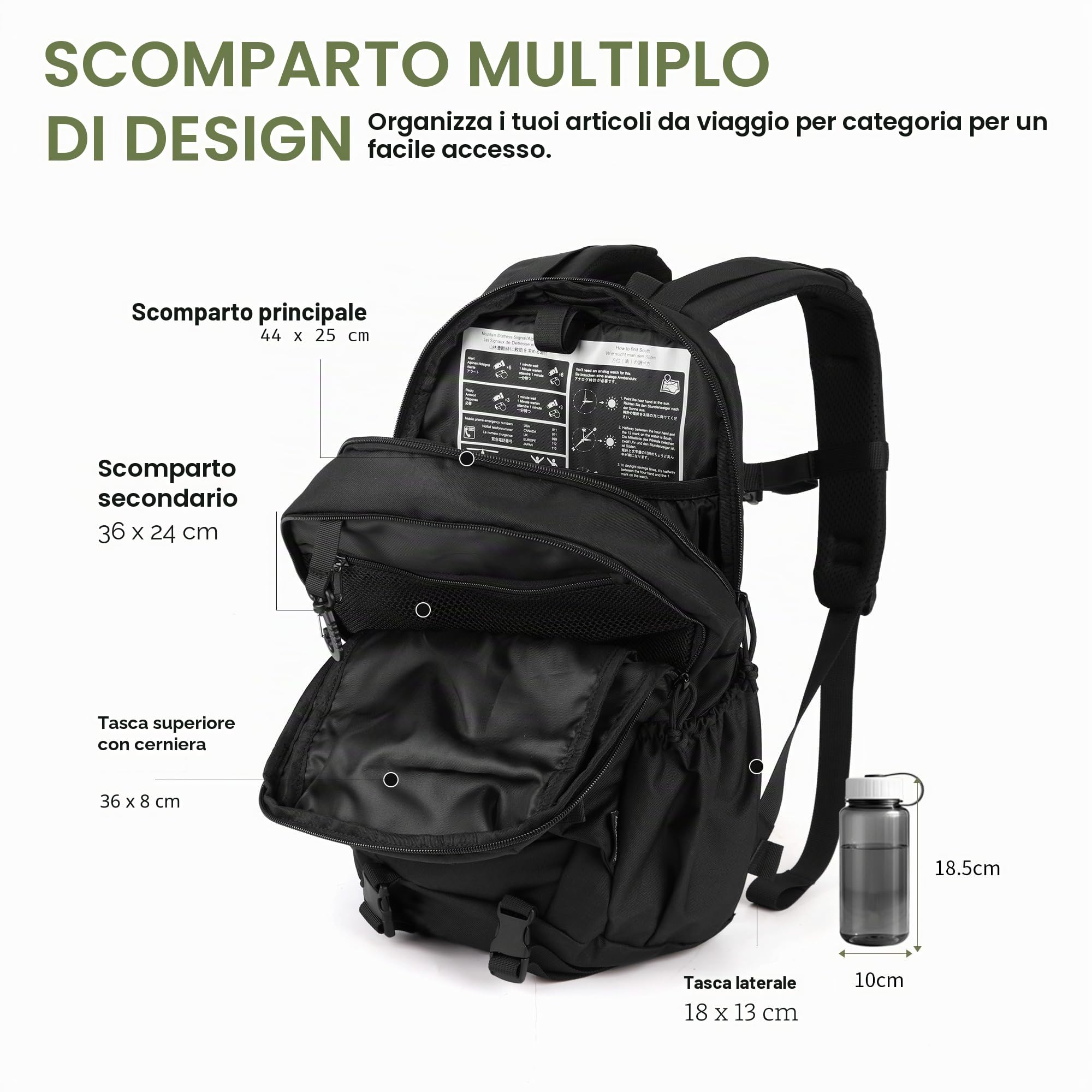 Mardingtop 18L Zaino tattico da trekking, zaino da trekking, per campeggio, escursionismo, viaggi, 18L Nero