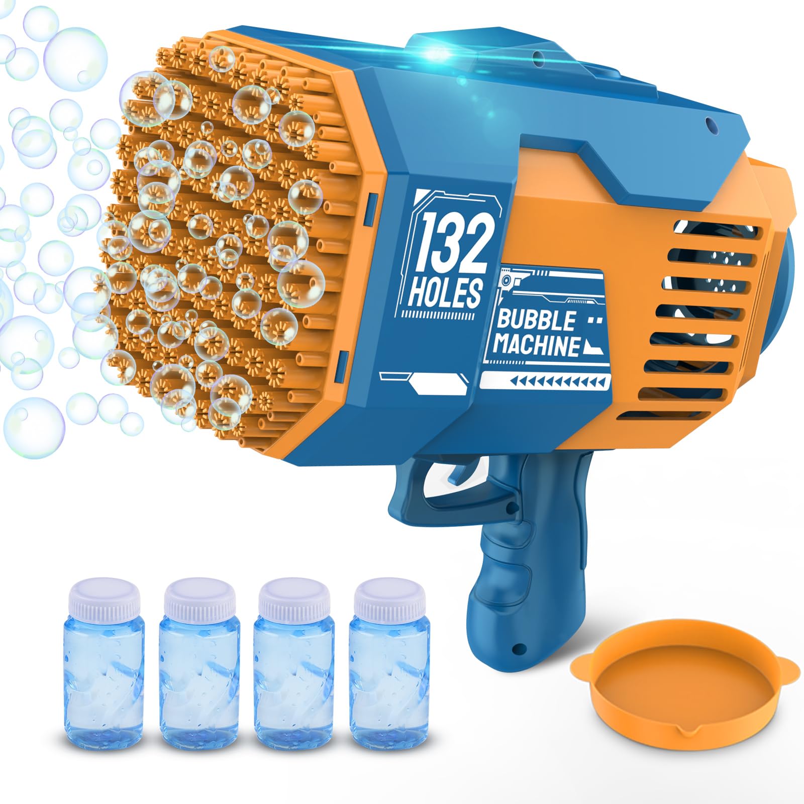RELOVEU 132 Holes Bubble Gun Machine - Rocket Bubbles Blaster with Led Lights Summer Idea Gifts Toys for Kids Boys Girls 3 4 5 6 7 8 9 10 11 12 Years Old (Blue)