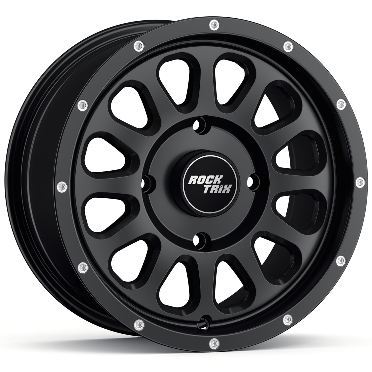 RockTrix RT111 14x7 ATV UTV Wheel 4x156 4+3 Offset, Matte Black, 1pc Single