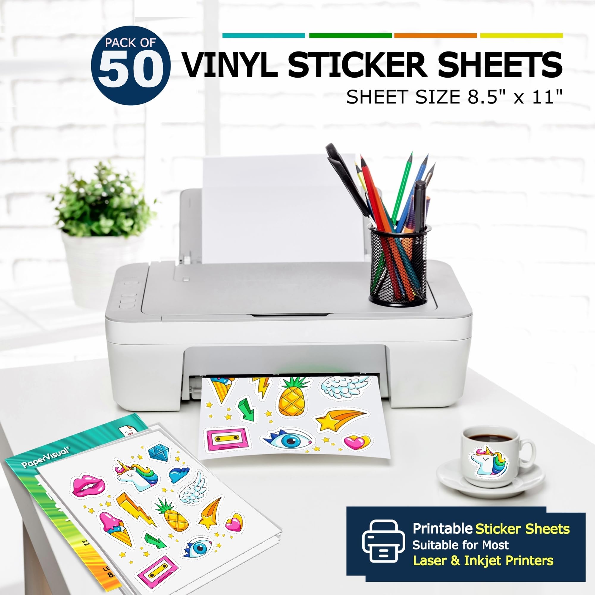 50 papieru do drukowania do drukarki atramentowej, matowy biały wodoodporny papier do drukarki - 20 x 28 cm, gruby, odporny na rozmazywanie, odporny na rozdarcie - kompatybilny z drukarką
