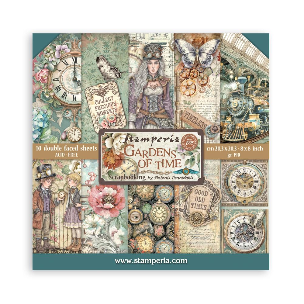 Stamperia 8""x 8"" Paper Sheets Antonis Tzanidakis Gardens of Time SBBS141