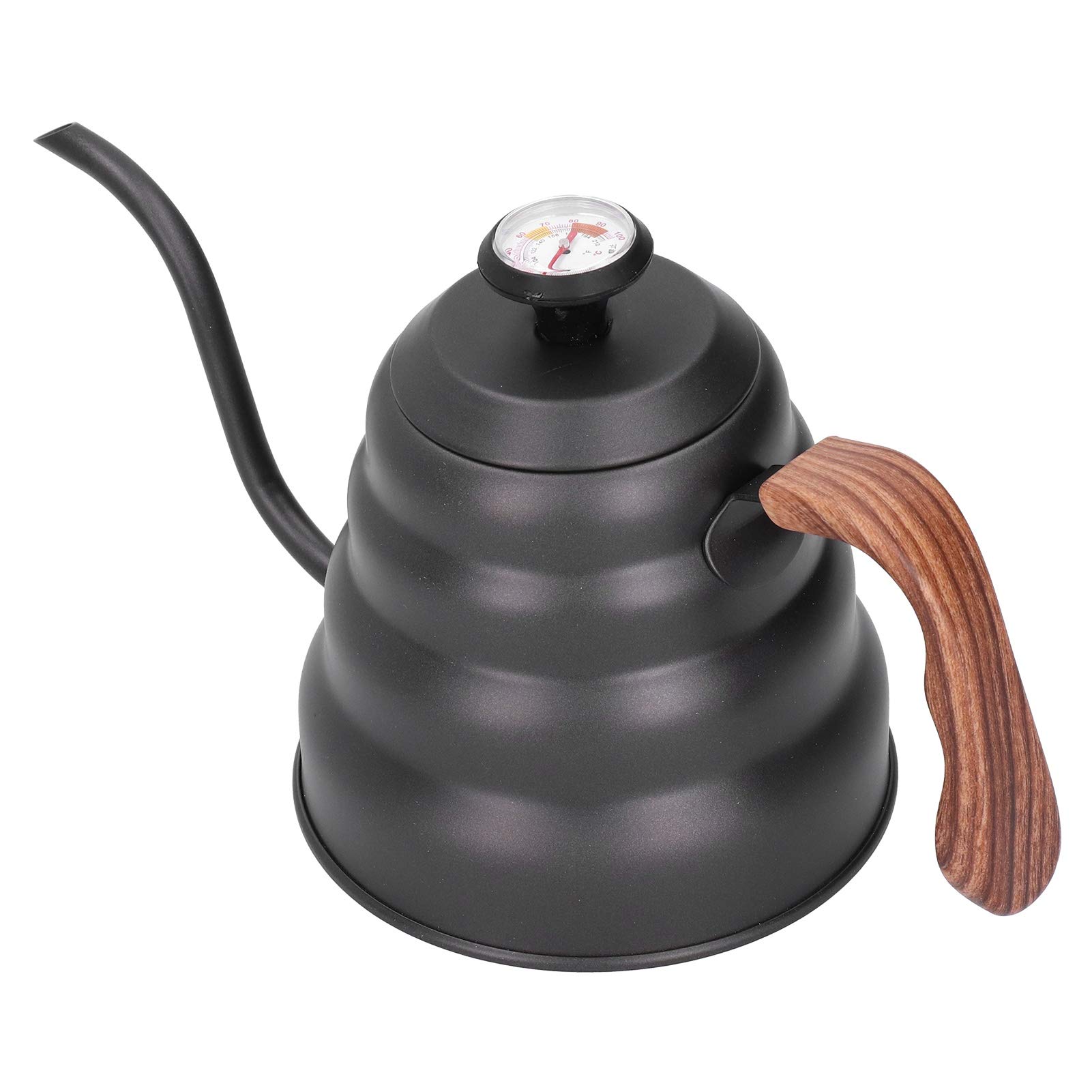 Kaffeetropfkessel Schwanenhals Stovetop Black Schwanenhals Wasserkocher Mit Thermometer, 1200ml Wasserkocher Induktion Edelstahl Gooseneck Kettle Schwanenhals