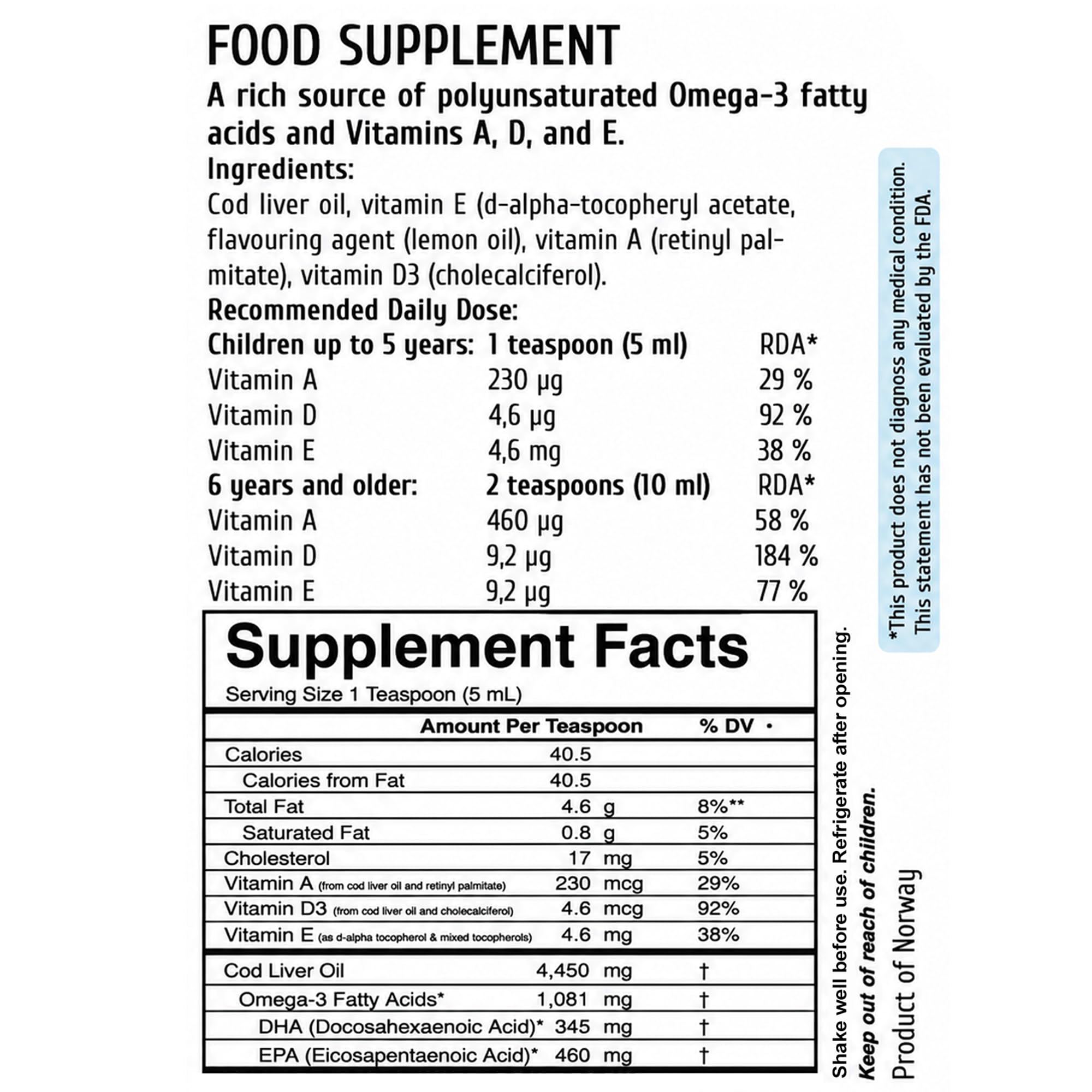 Sanniti 100% Wild Lemon Flavored Cod Liver Oil, 8.4 Fl Oz | Pure Norwegian Cod Liver Oil | Natural Lemon Flavor | Omega-3 Fatty Acids with Vitamins A, D & E | Finest Ingredients — Amazon image 3