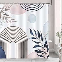 Bonhause Shower Curtain Boho Abstract Arch Leaf Pink Blue Modern Polyester Bathroom Curtain Waterproof Anti-Mould Washable Shower Curtain 180x180cm with 12 Hooks