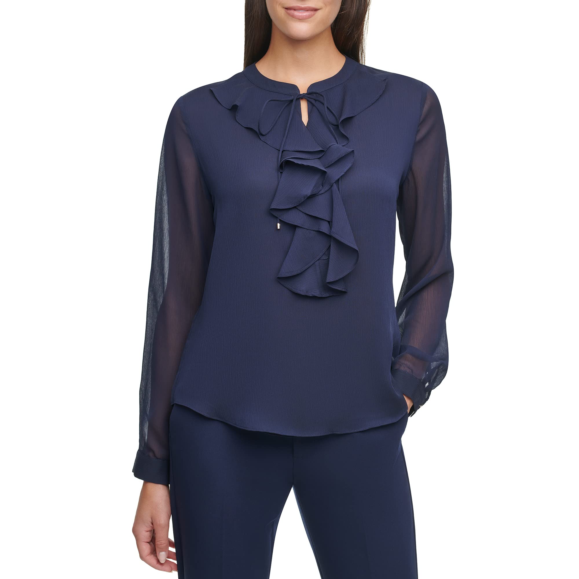 Tommy Hilfiger Classic Lone Sleeve Ruffle Front Blouse Camicia da Donna