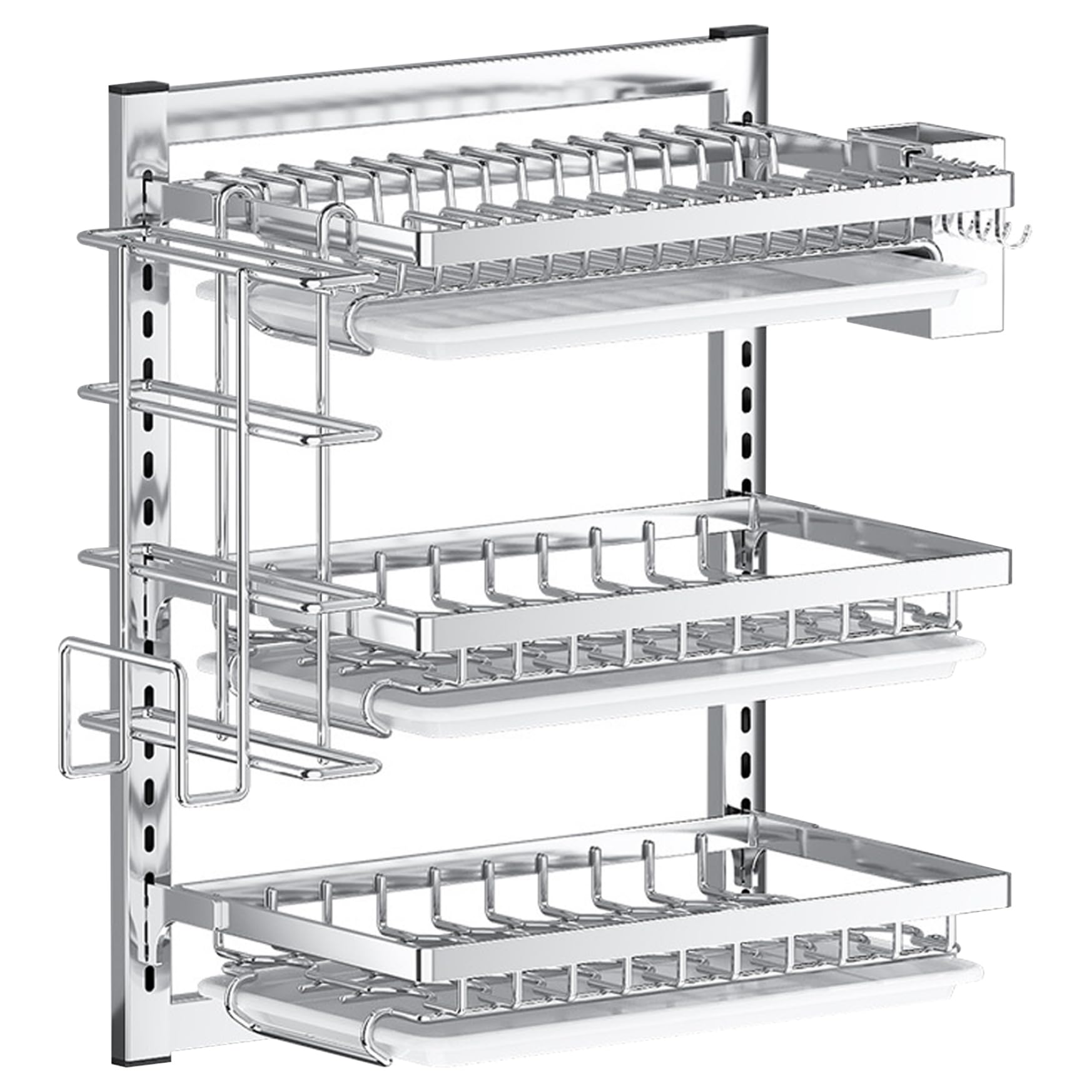 Escurridor de platos de pared ajustable de 3 niveles: ideal para mantener ordenado su fregadero