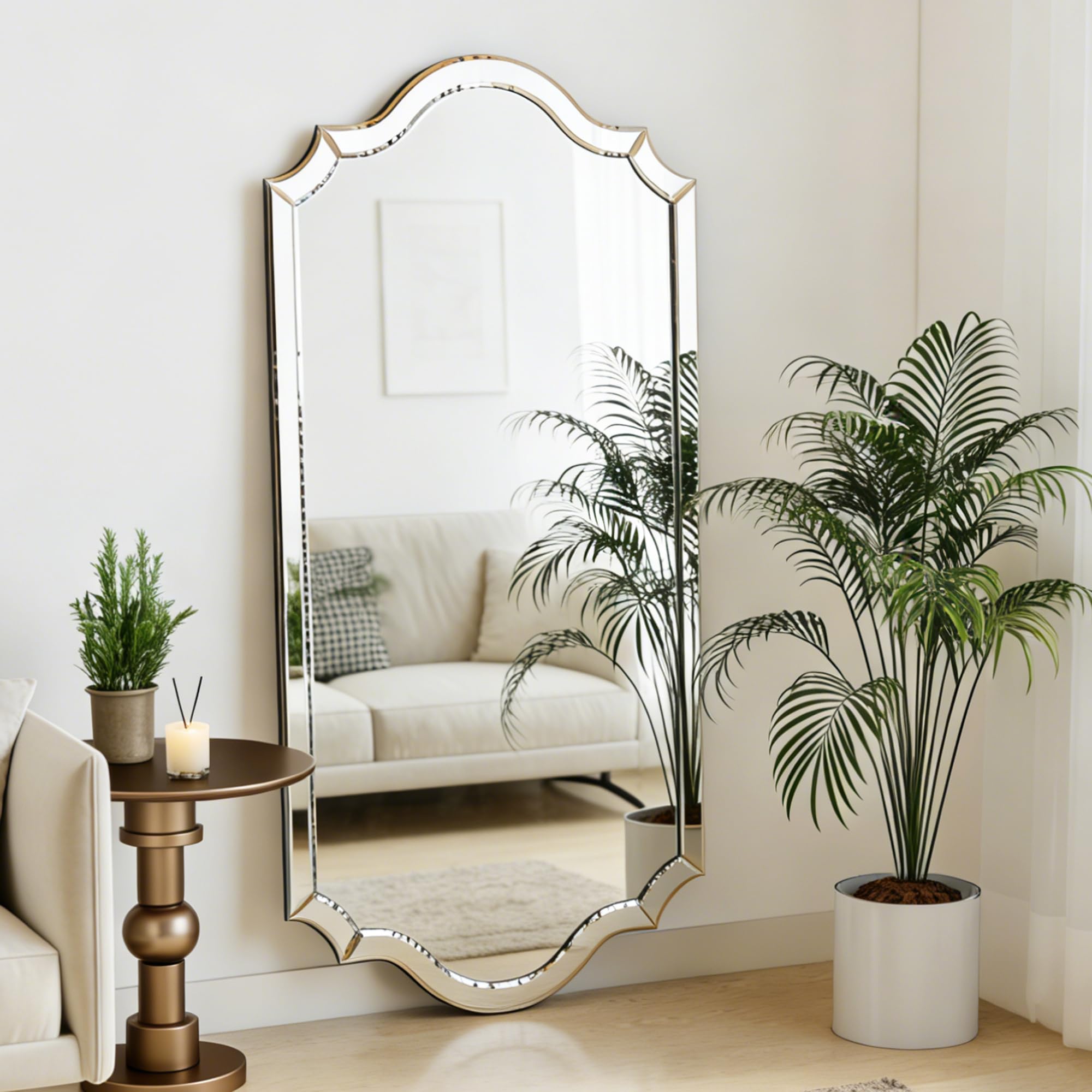 Photo 1 of ***FACTORY SEALED - OPENED FOR INSPECTION***   ***TRUCK/TRAILER PICKUP ONLY***   Chende Double Arch 59"x30" Frameless Beveled Decorative Wall Mirror, Elegant Large Living Room Mirror with Solid Wood Backboard, Horizontal Vertical Hanging for Entryway Bath