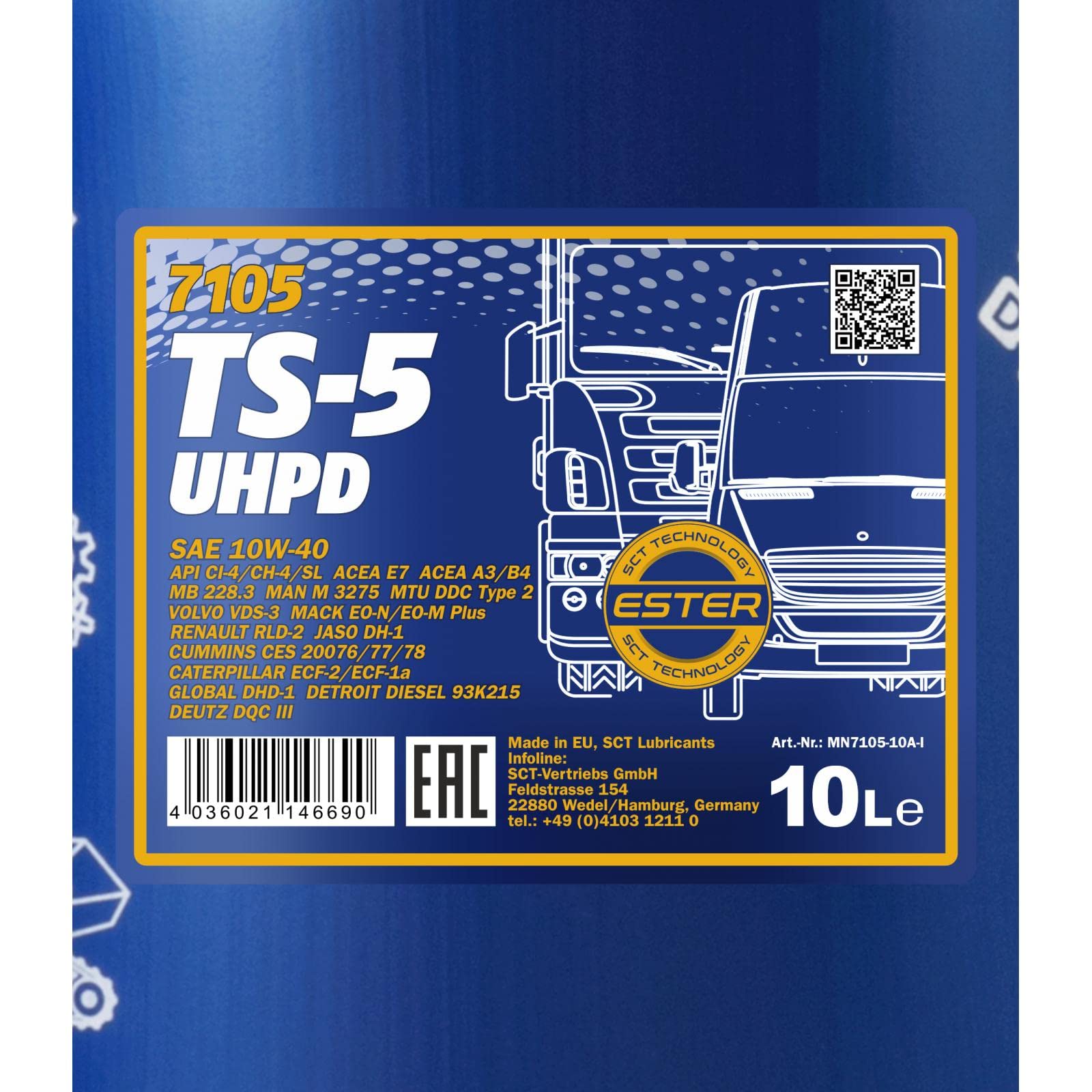 MANNOL Huile moteur TS-5 10W-40 Huile ACEA E7 ACEA A3/B4 API CI-4 API CH-4 API SL UHPD 10 L