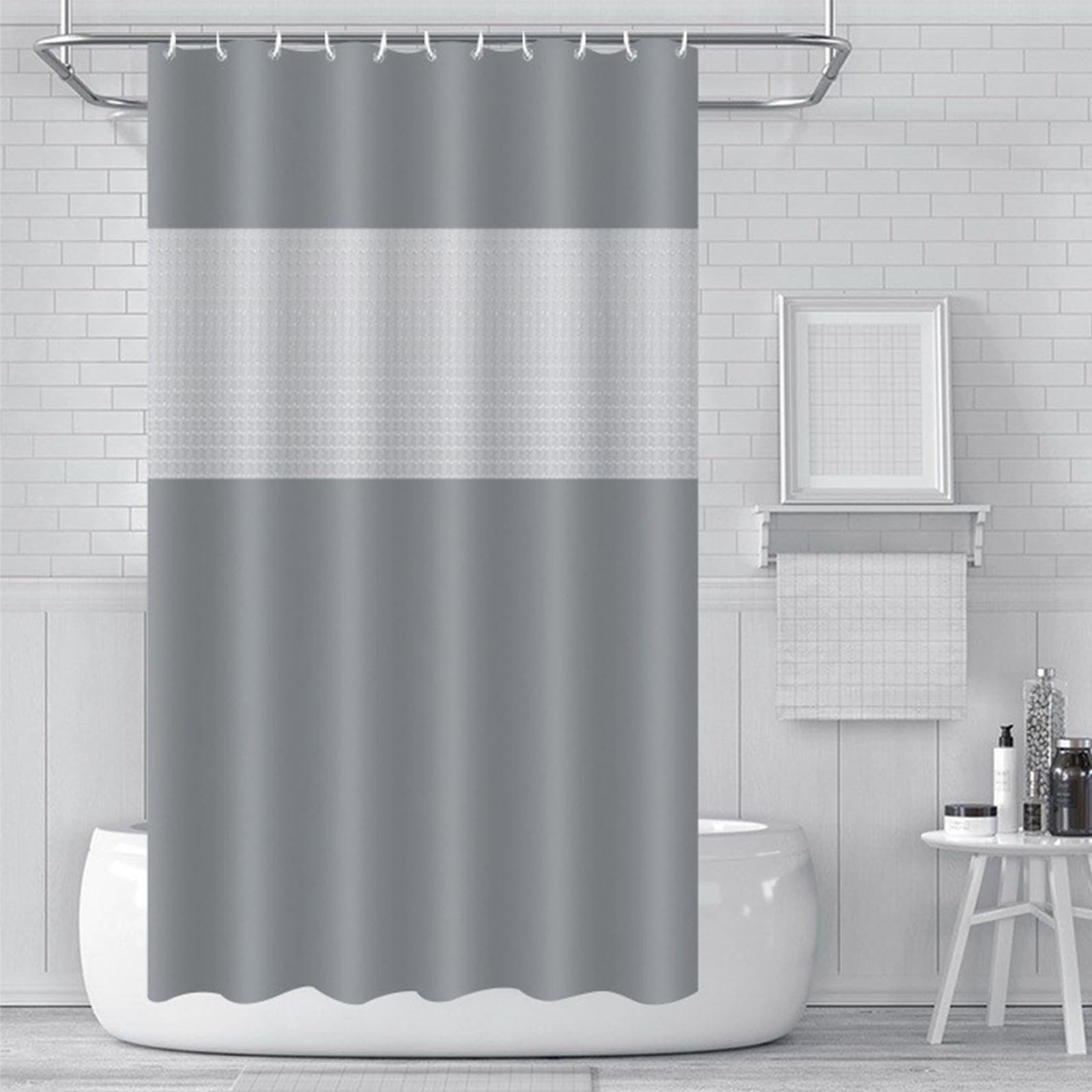 ECO Shower Curtain - Mould Proof, 180x180cm, Grey PEVA Waterproof Heavy Duty Bathroom Curtains with 3 Magnets and 12 Plastic Hooks