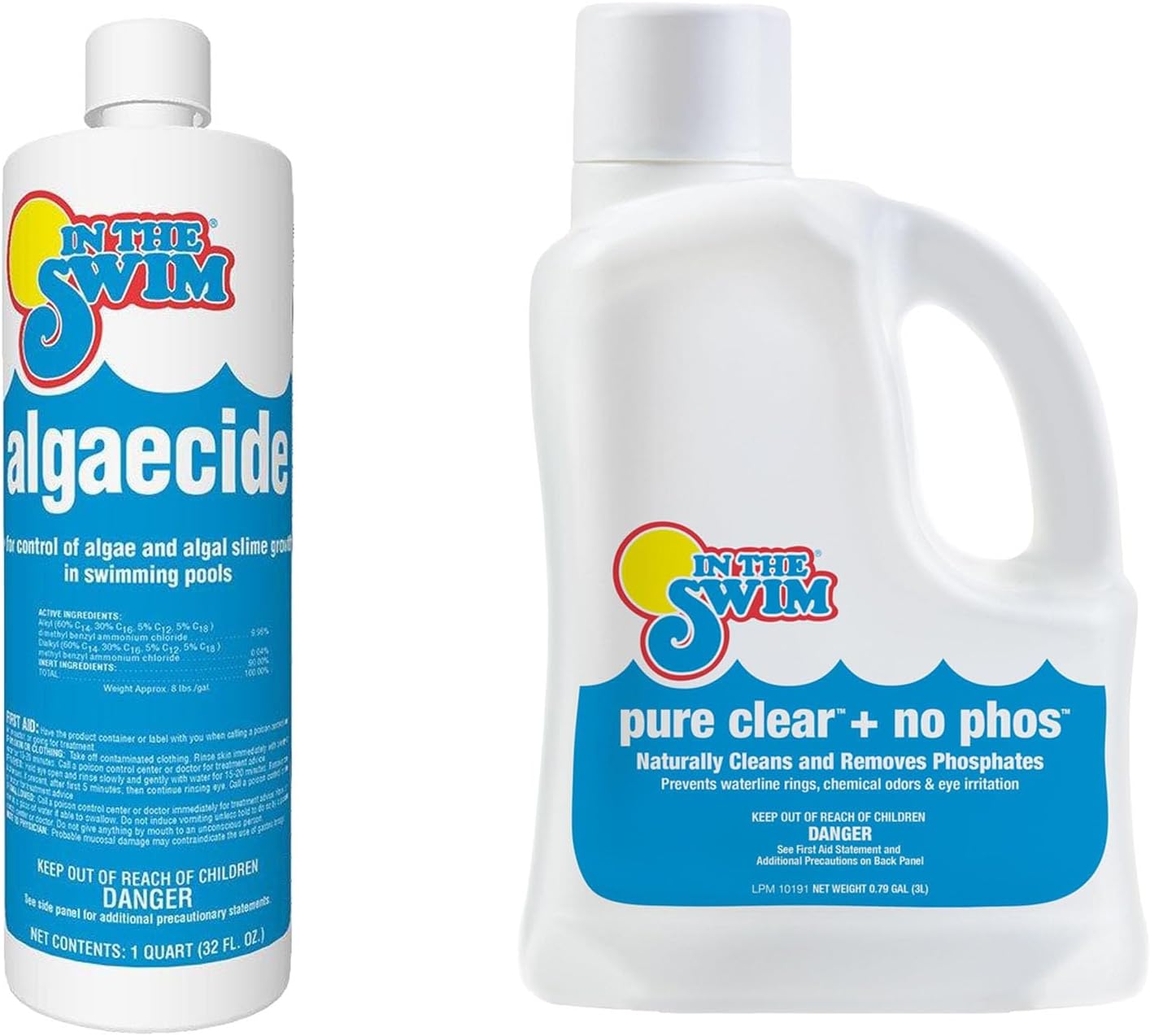 In The Swim Algaecide 1 Qt. 2-Pack and Pure Clear + NoPhos 3L Bundle - Prevent Algae and Improve Water Clarity