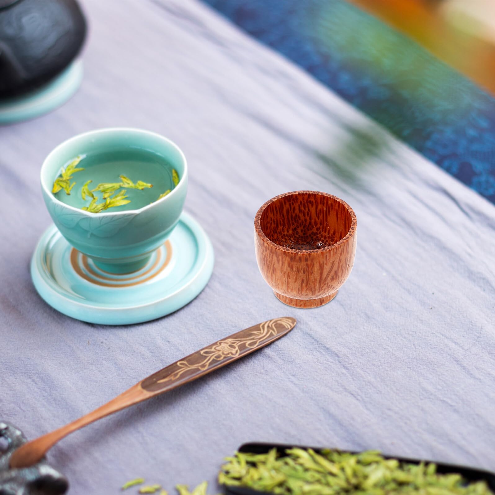 jojofuny Tazas de Madera Natural para Vino y Té, Juego de 2 Piezas sin Rebabas, Diseño Redondo Tallado a Mano, Ideales para Hombres y Uso en Exteriores