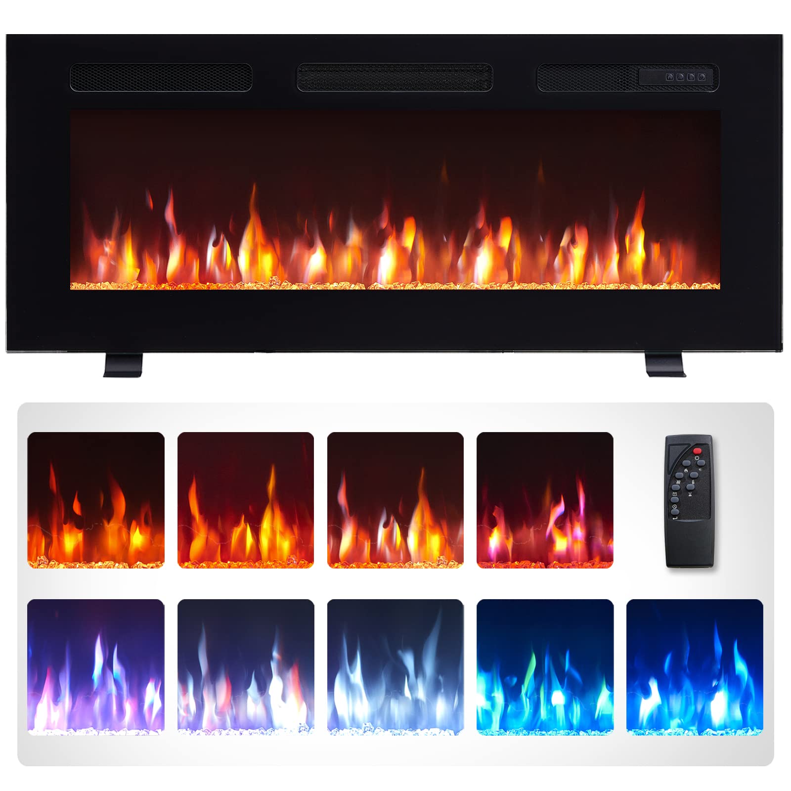 Efiretric® Grace 40" W 3 in 1 Electric Fireplace (EF450), Freestanding, Wall Mounted, Recessed, 9 Colors Flame Effect, TV Media Wall, Heater 750W/1500W, Remote Control
